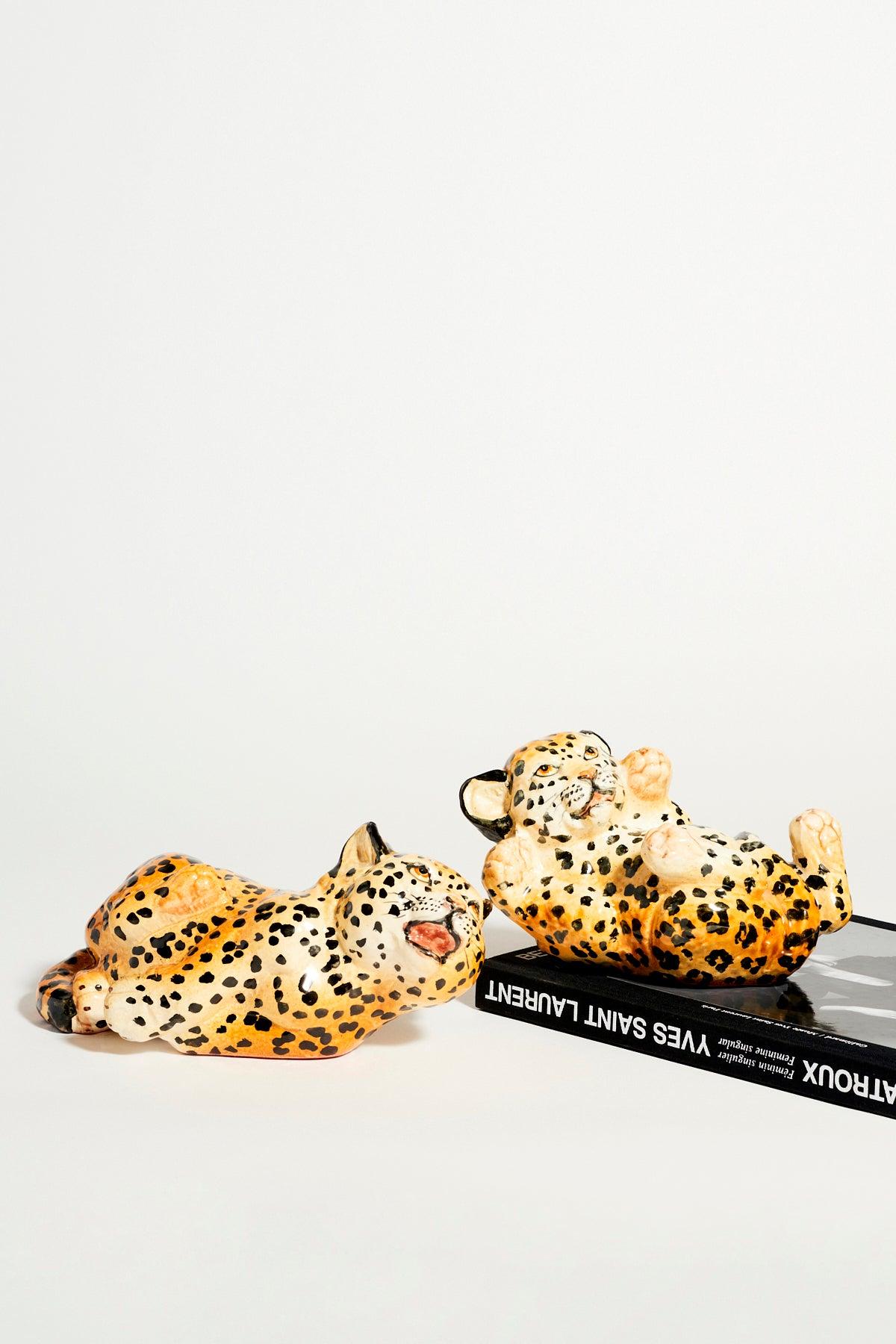 Hand Painted Italian Ceramic Leopard Cub Set of Two 3