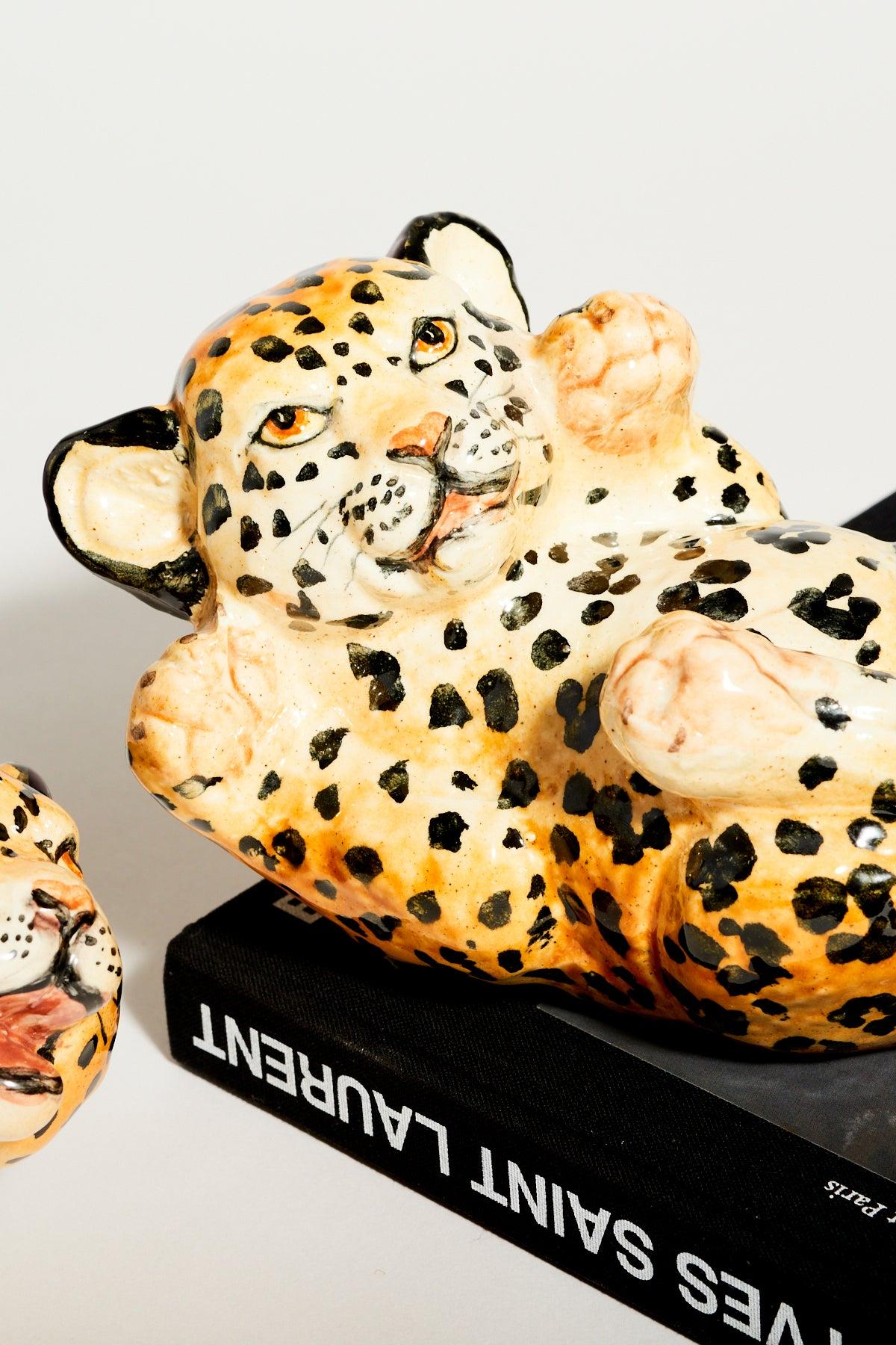 Hand Painted Italian Ceramic Leopard Cub Set of Two 4