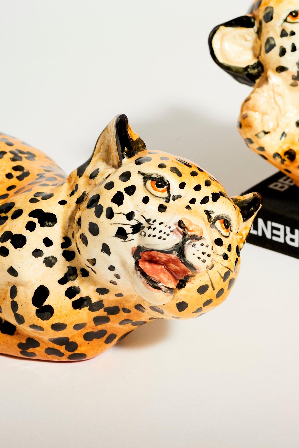 Hand Painted Italian Ceramic Leopard Cub Set of Two 5