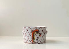 Hand-Painted Italian Ceramic Planter w. Seahorse, in the style of Guido Gambone