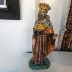 Hand Painted Italian Ceramic Royal Figure with Communion Box, Soft Patina Finish