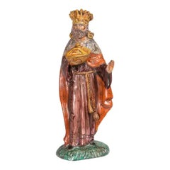 Hand Painted Italian Ceramic Royal Figure with Communion Box, Soft Patina Finish