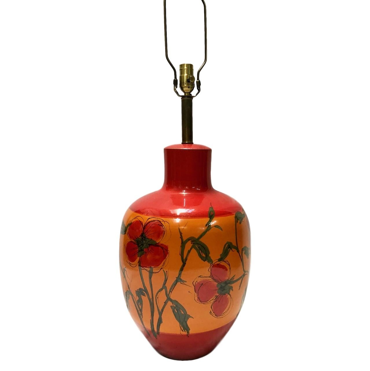 Glazed Hand Painted Italian Ceramic Table Lamp For Sale