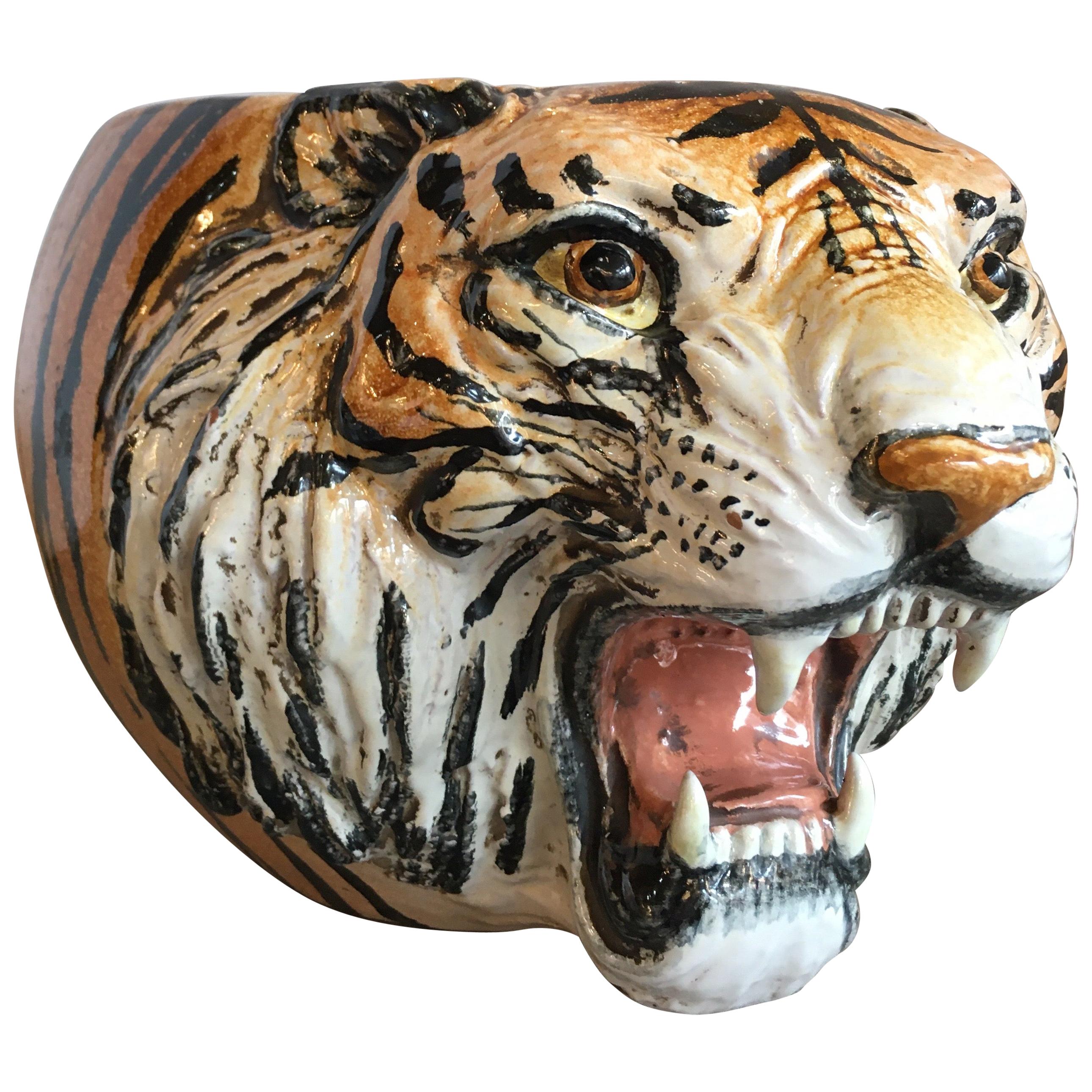 fyrretræ Jeg har en engelskundervisning kompakt Hand Painted Italian Ceramic Tiger Planter at 1stDibs | tiger head planter, tiger  head plant pot, tiger pottery