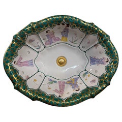 Lavabo sur pied en porcelaine de style chinoiserie italienne peint à la main, par Sherle Wagner