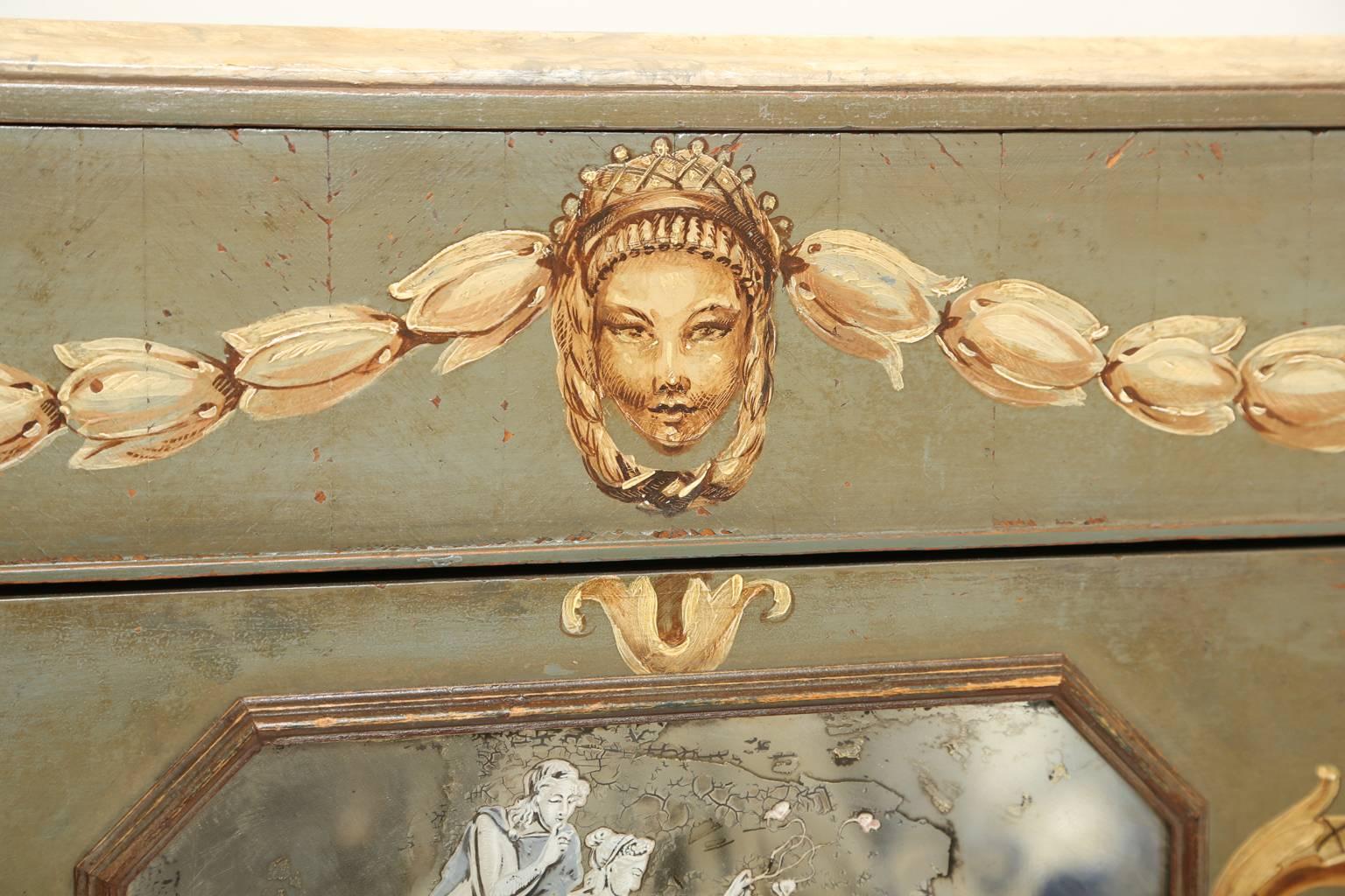 Hand-Painted Italian Commode with Églomisé Plaque In Excellent Condition In West Palm Beach, FL