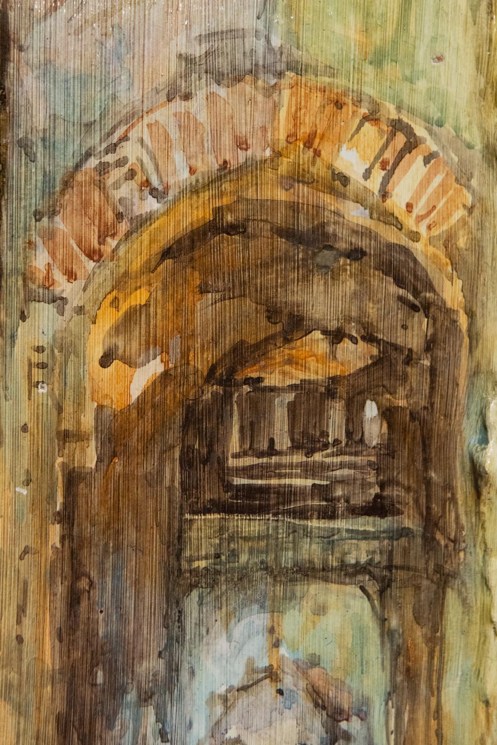 Cerámica pintada a mano  Panel Paisaje Italiano en venta 1