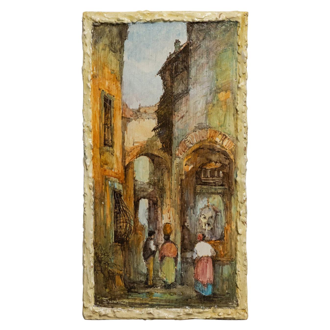 Céramique peinte à la main  Panneau de paysage italien en vente