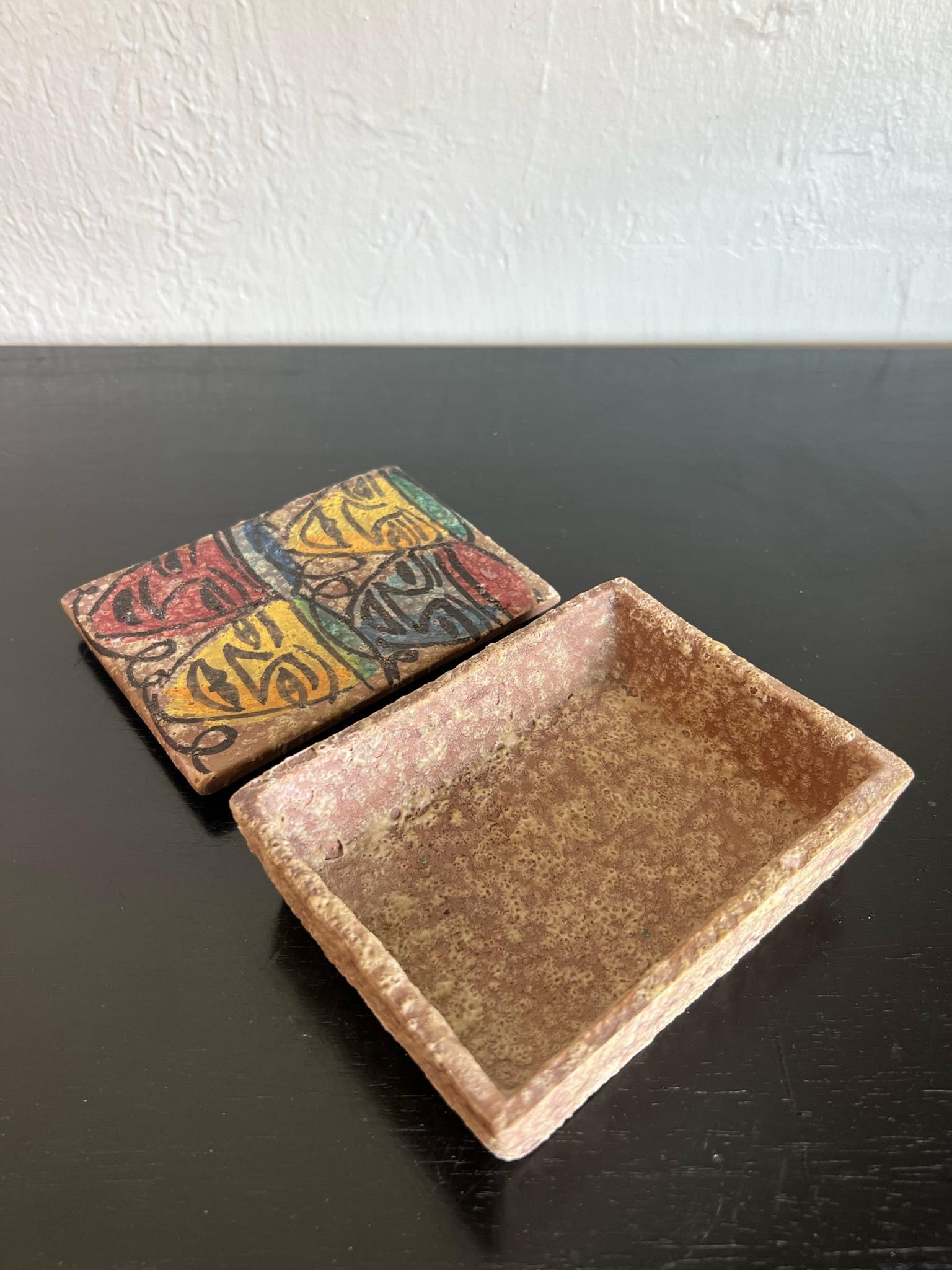 Mid-Century Modern Hand Painted Italian Lava Glazed Ceramic Box For Sale