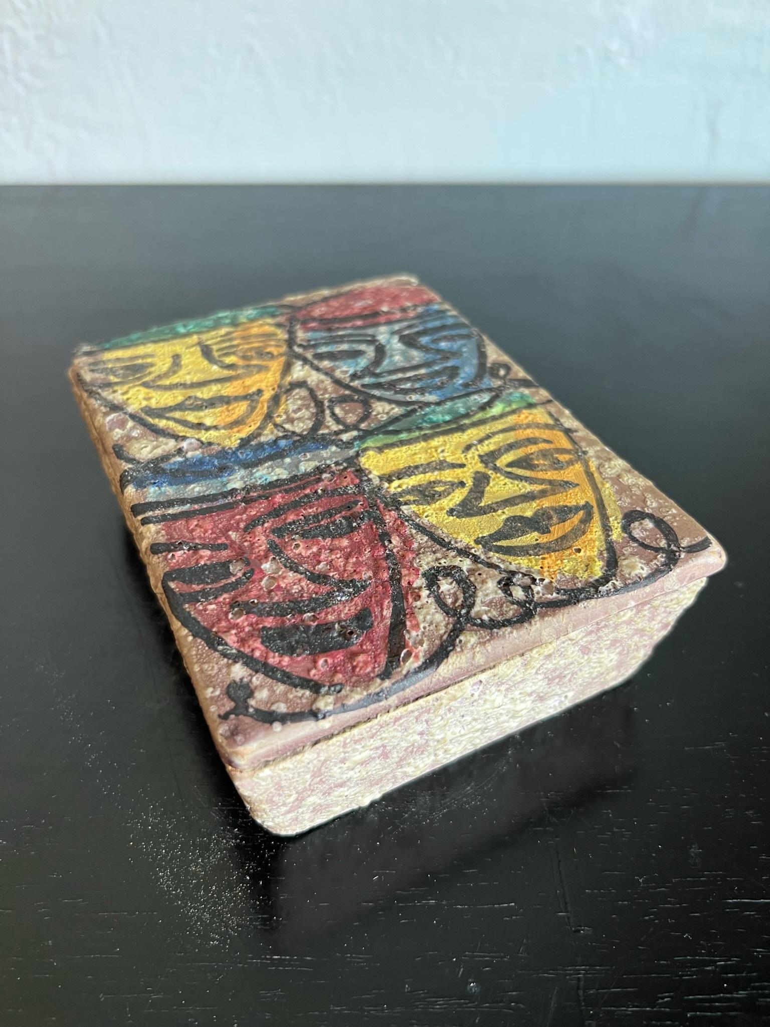 Hand Painted Italian Lava Glazed Ceramic Box For Sale 1