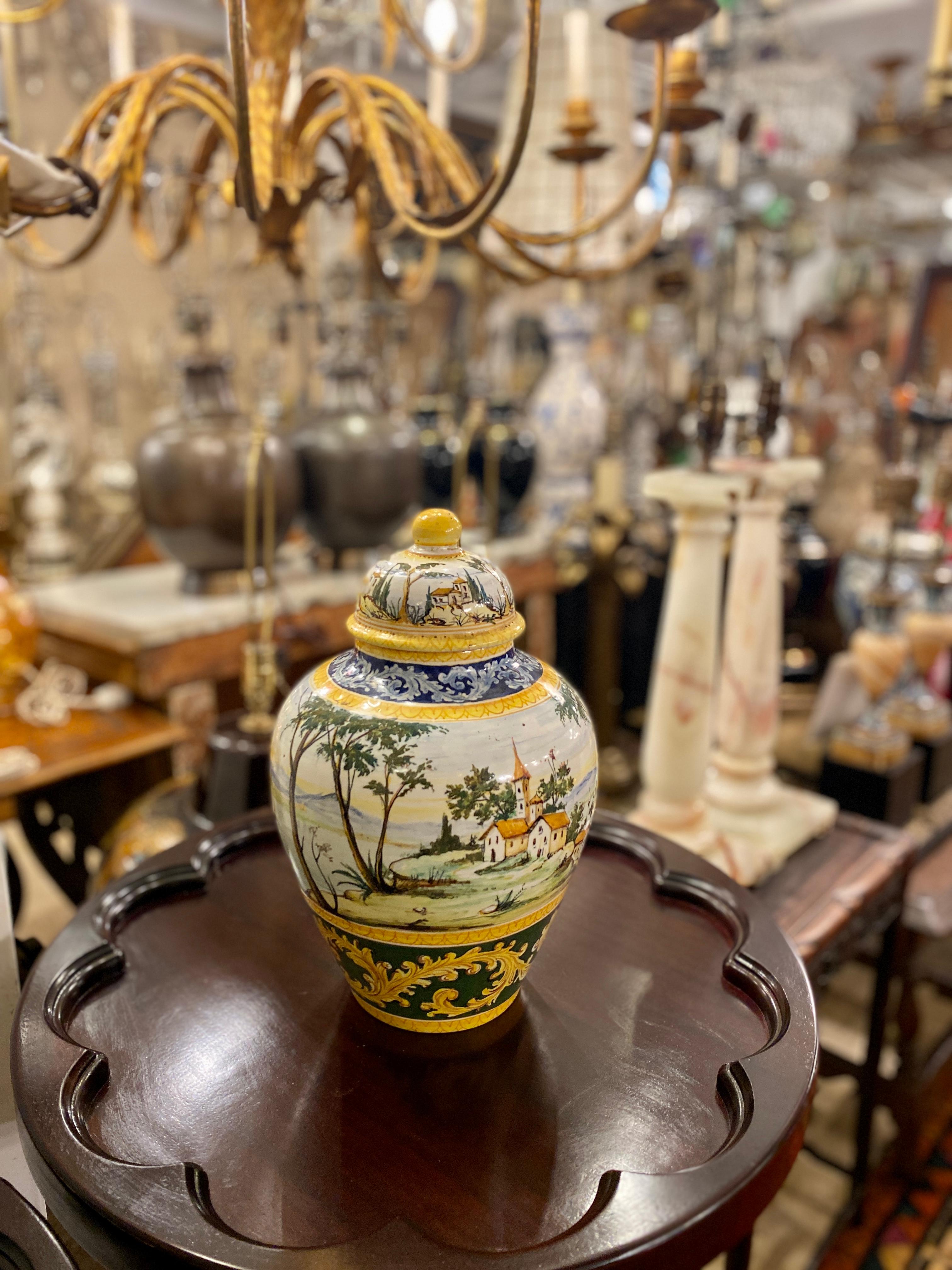 20th Century Hand Painted Italian Lidded Vases