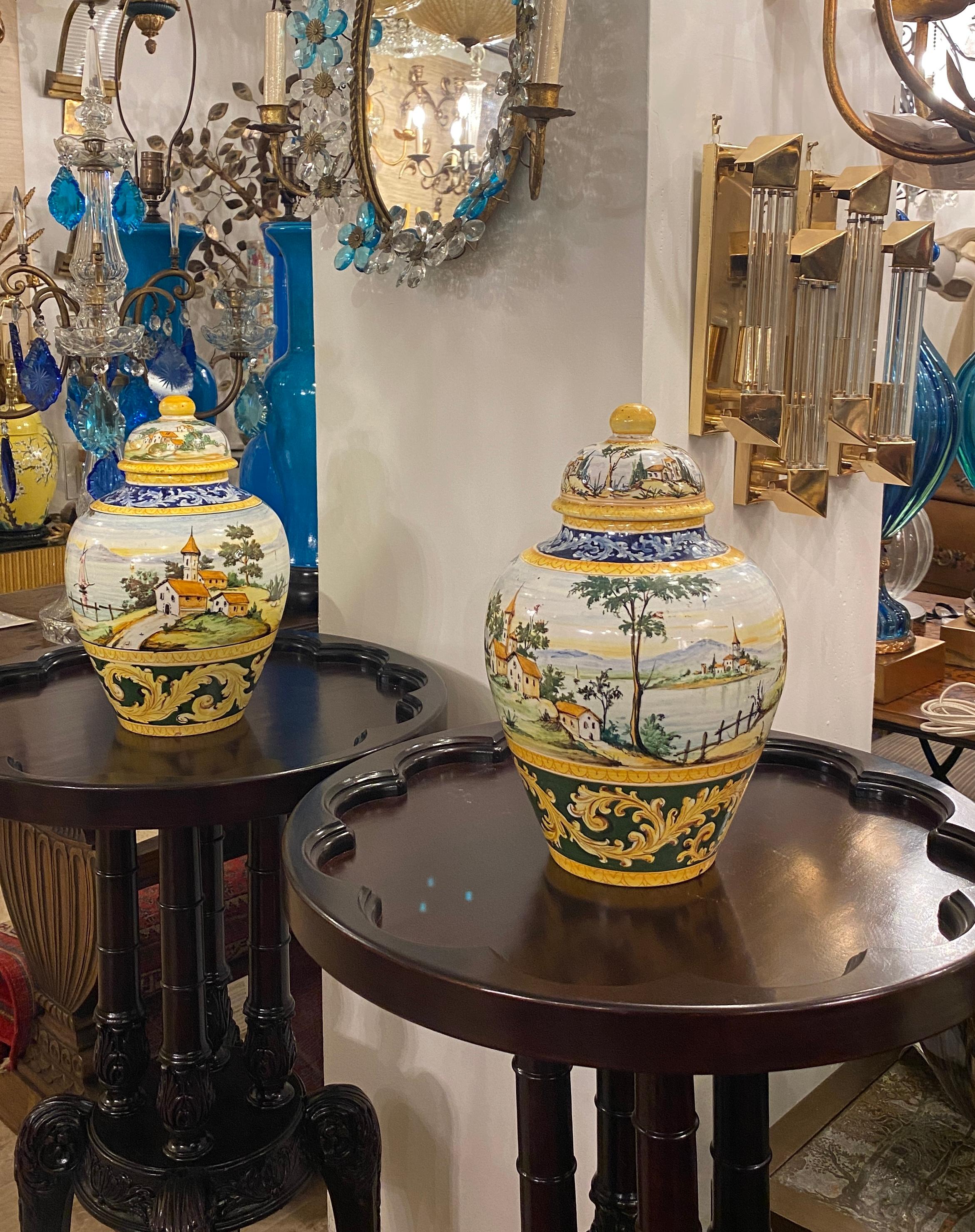 Porcelain Hand Painted Italian Lidded Vases