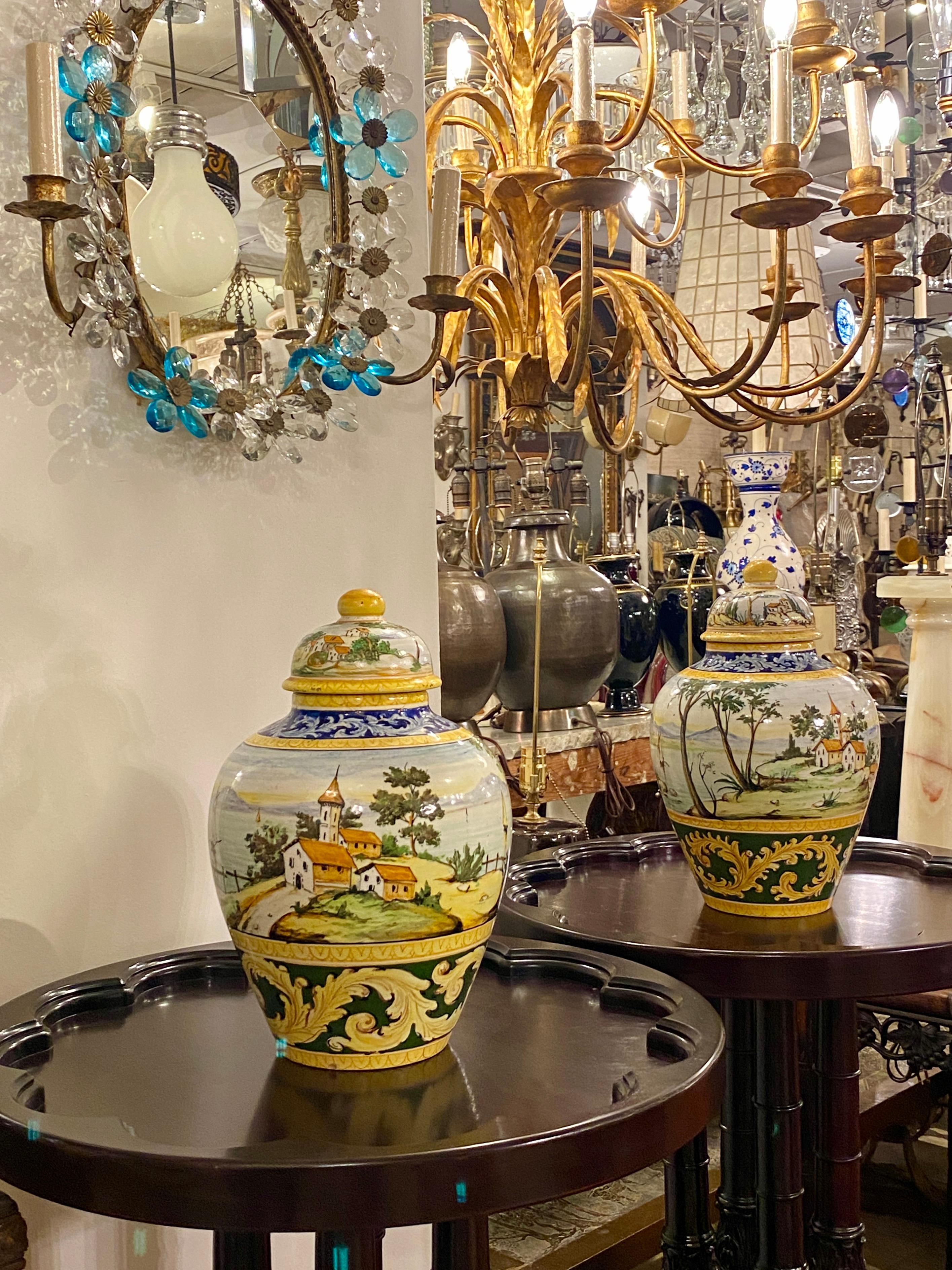 Hand Painted Italian Lidded Vases 1