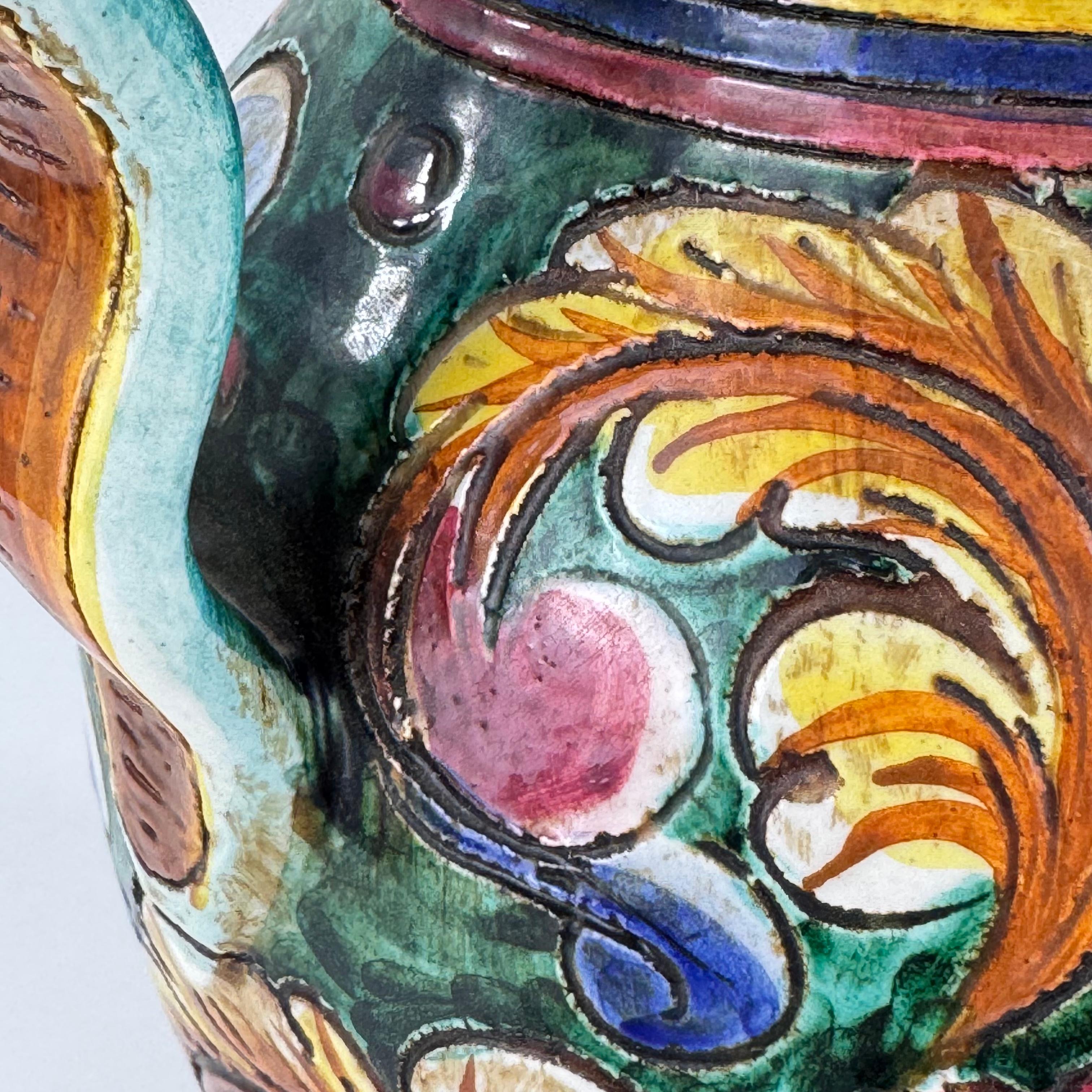 Vase en majolique italienne peint à la main d'Orvieto, signé 