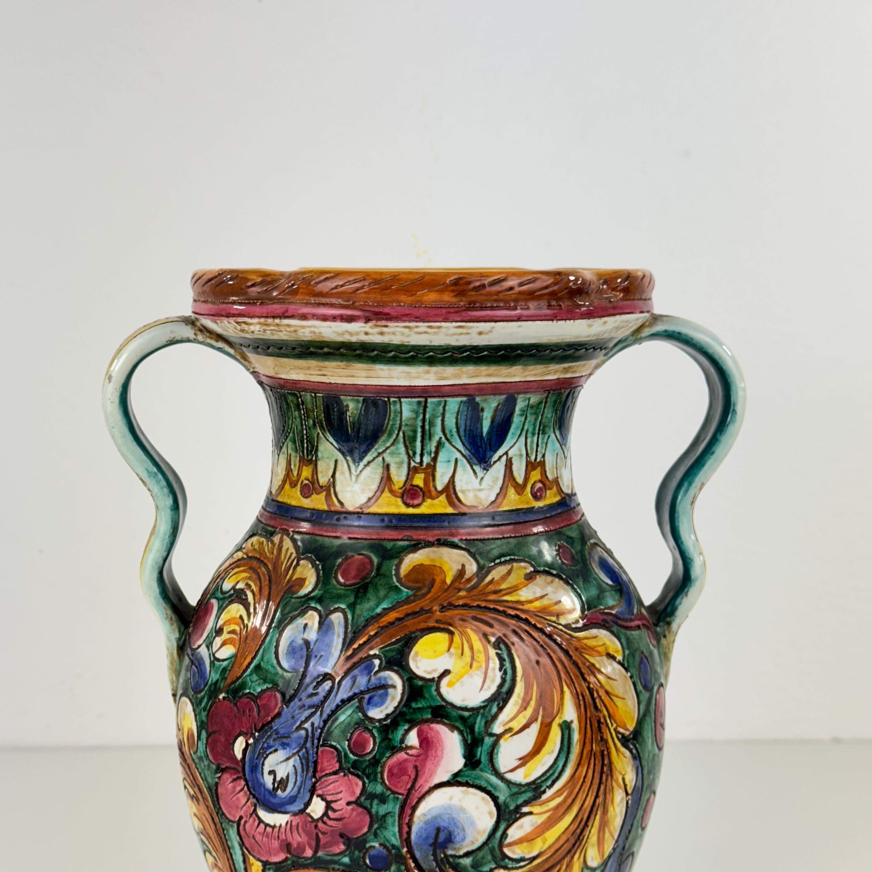 Mid-Century Modern Vase en majolique italienne peint à la main d'Orvieto, signé 