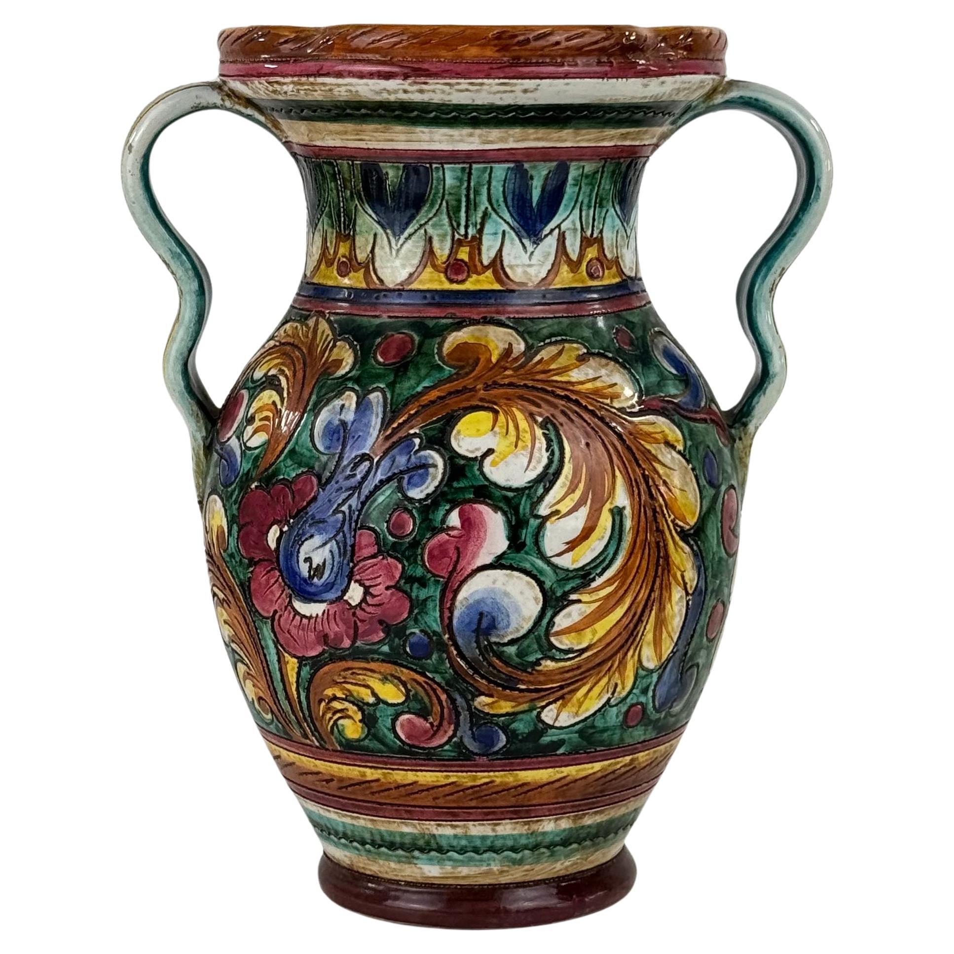 Vase en majolique italienne peint à la main d
Orvieto, signé "NP", années 1960