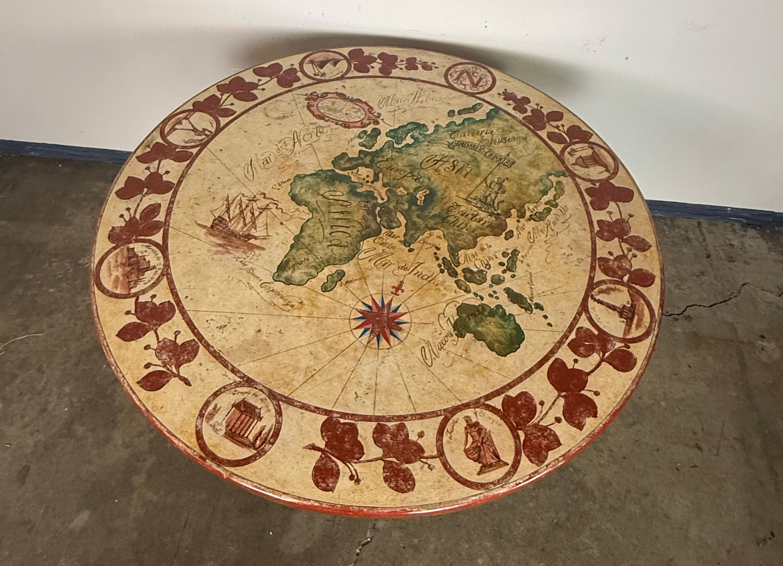 Hand-Painted Italian Map Center Table, circa 1940s For Sale 5
