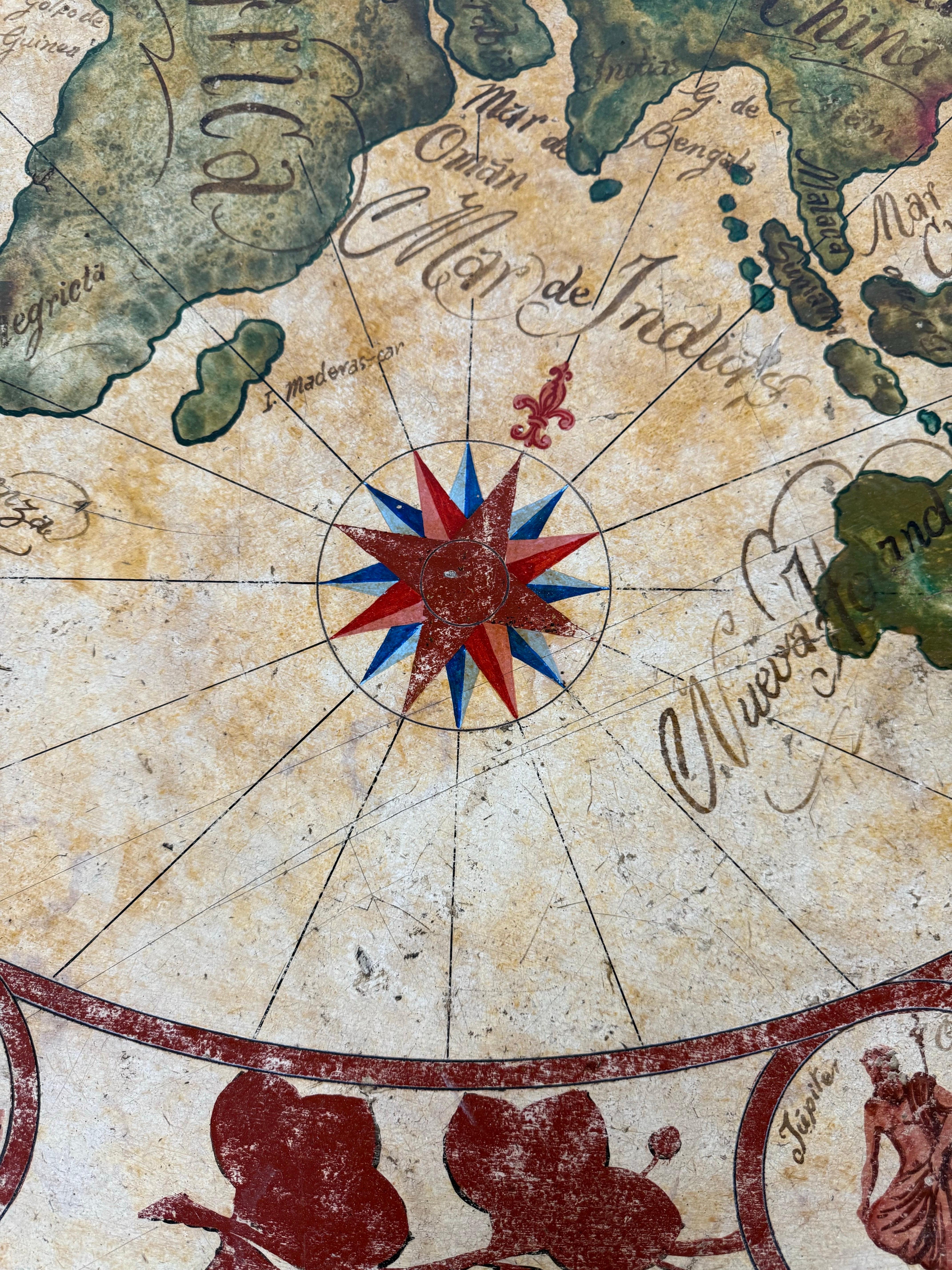 20th Century Hand-Painted Italian Map Center Table, circa 1940s For Sale