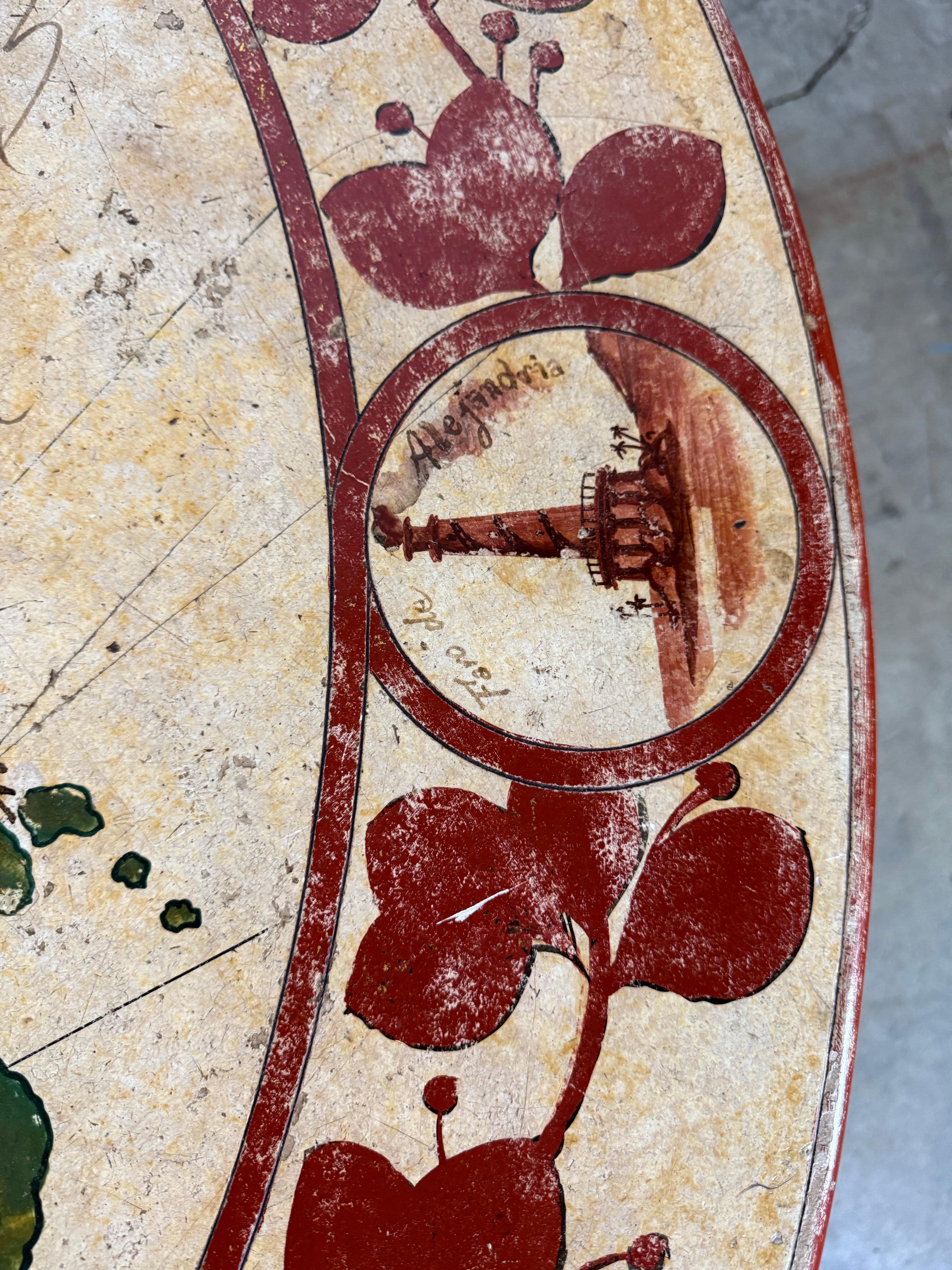 Hand-Painted Italian Map Center Table, circa 1940s For Sale 3