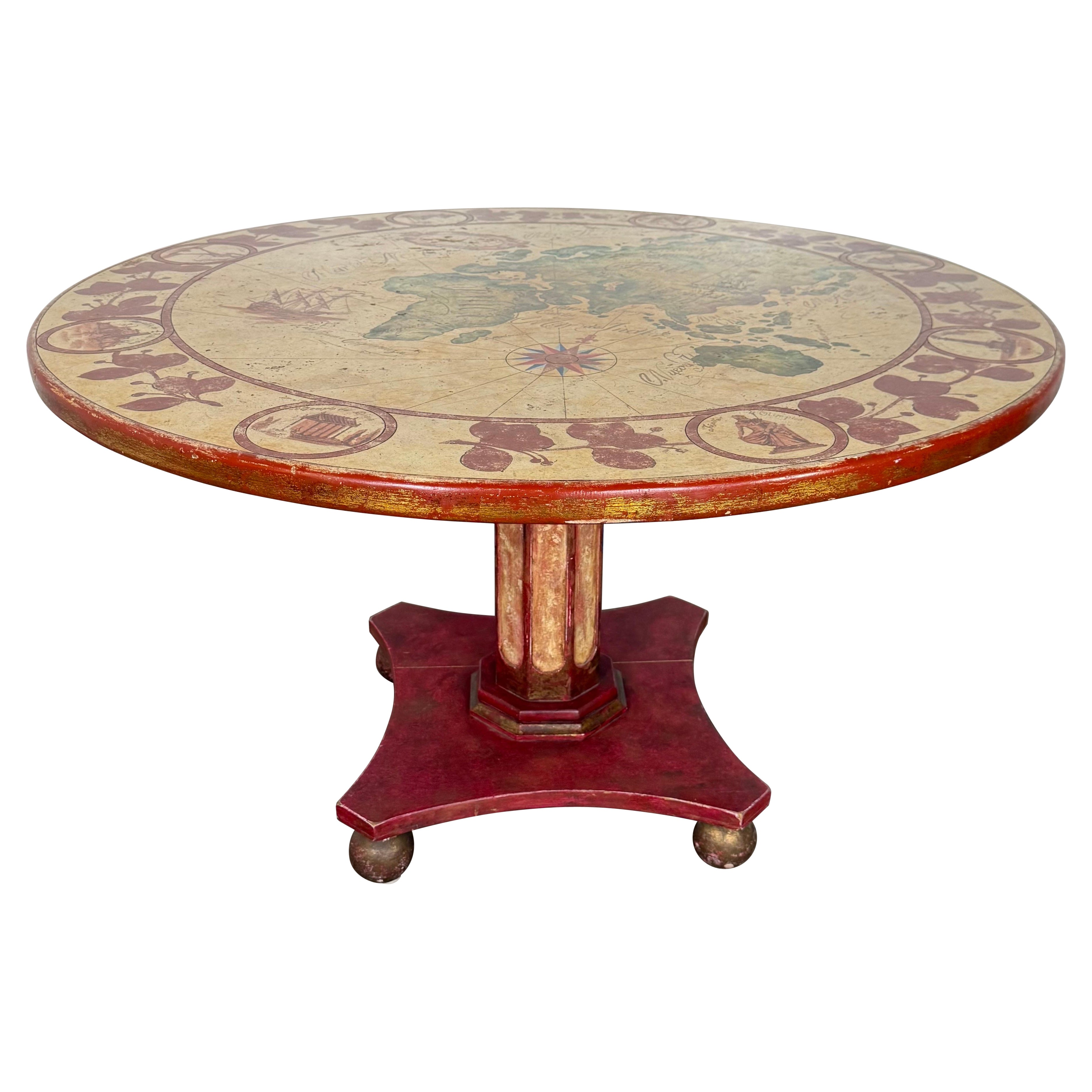 Hand-Painted Italian Map Center Table, circa 1940s For Sale