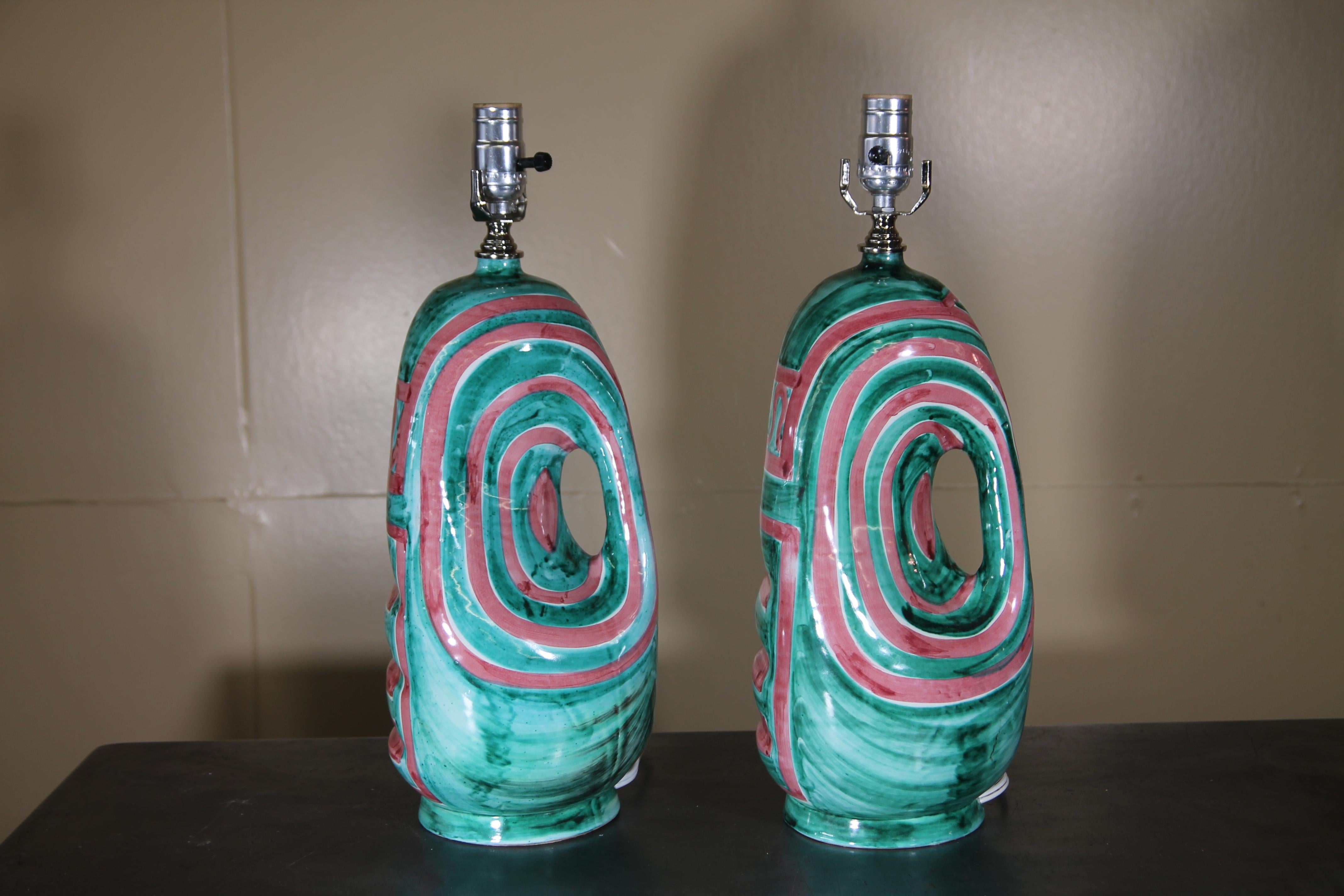 Mid-Century Modern Hand Painted Italian Table Lamps For Sale