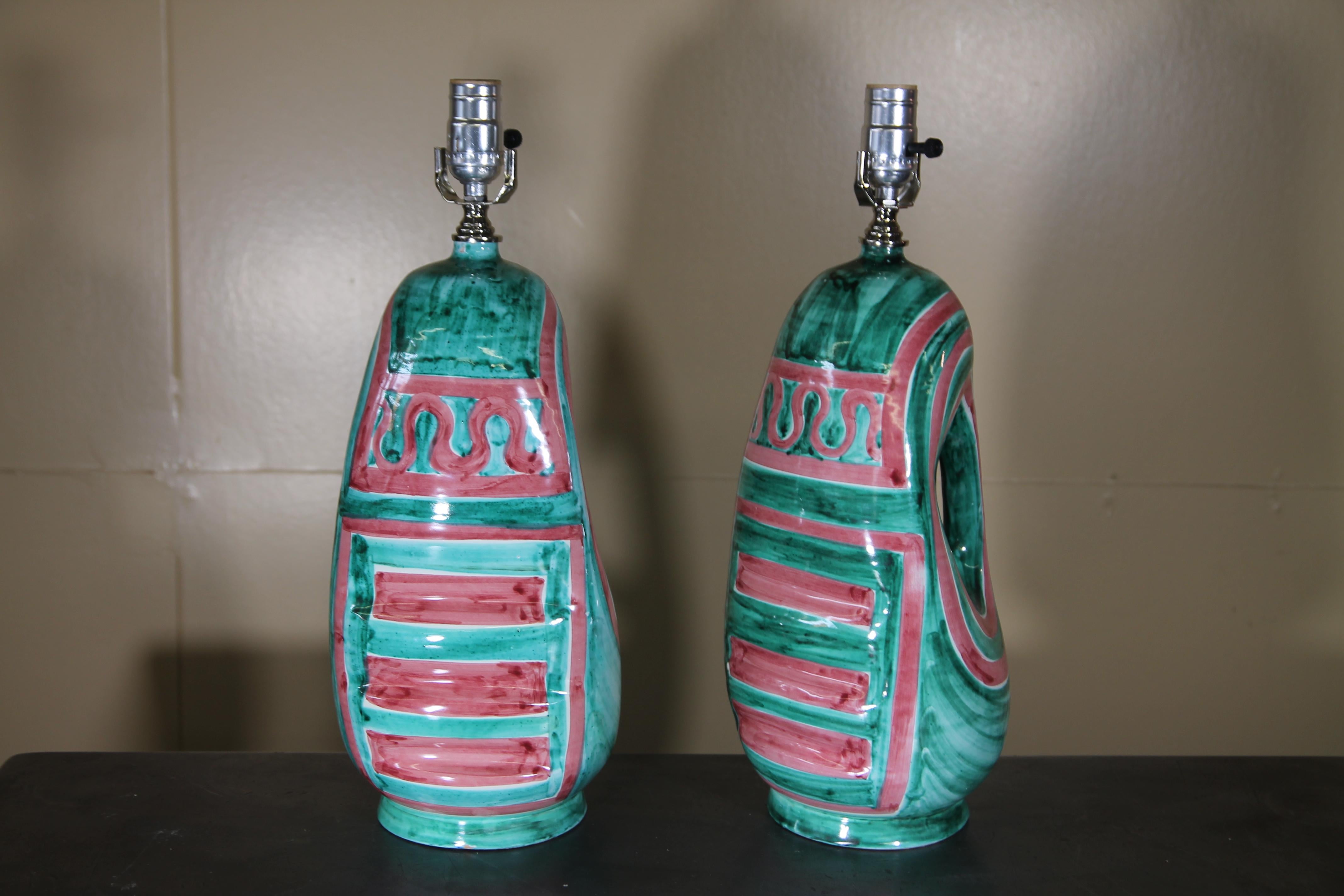 Glazed Hand Painted Italian Table Lamps For Sale