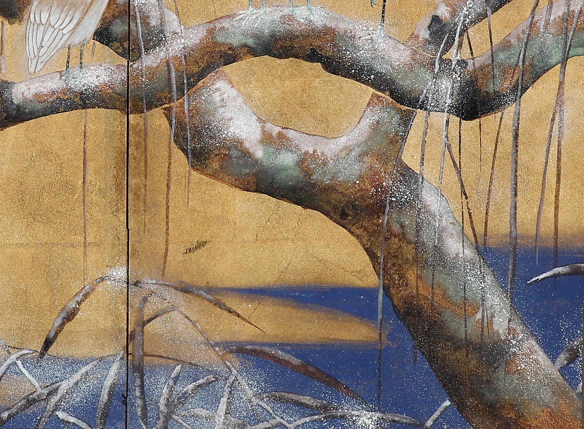 Hand Painted Japanese Folding Screen Byobu of Egrets by the Trees In New Condition In 10 Chater Road, HK