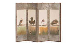 Hand Painted Japanese Folding Screen Byobu of Hawks