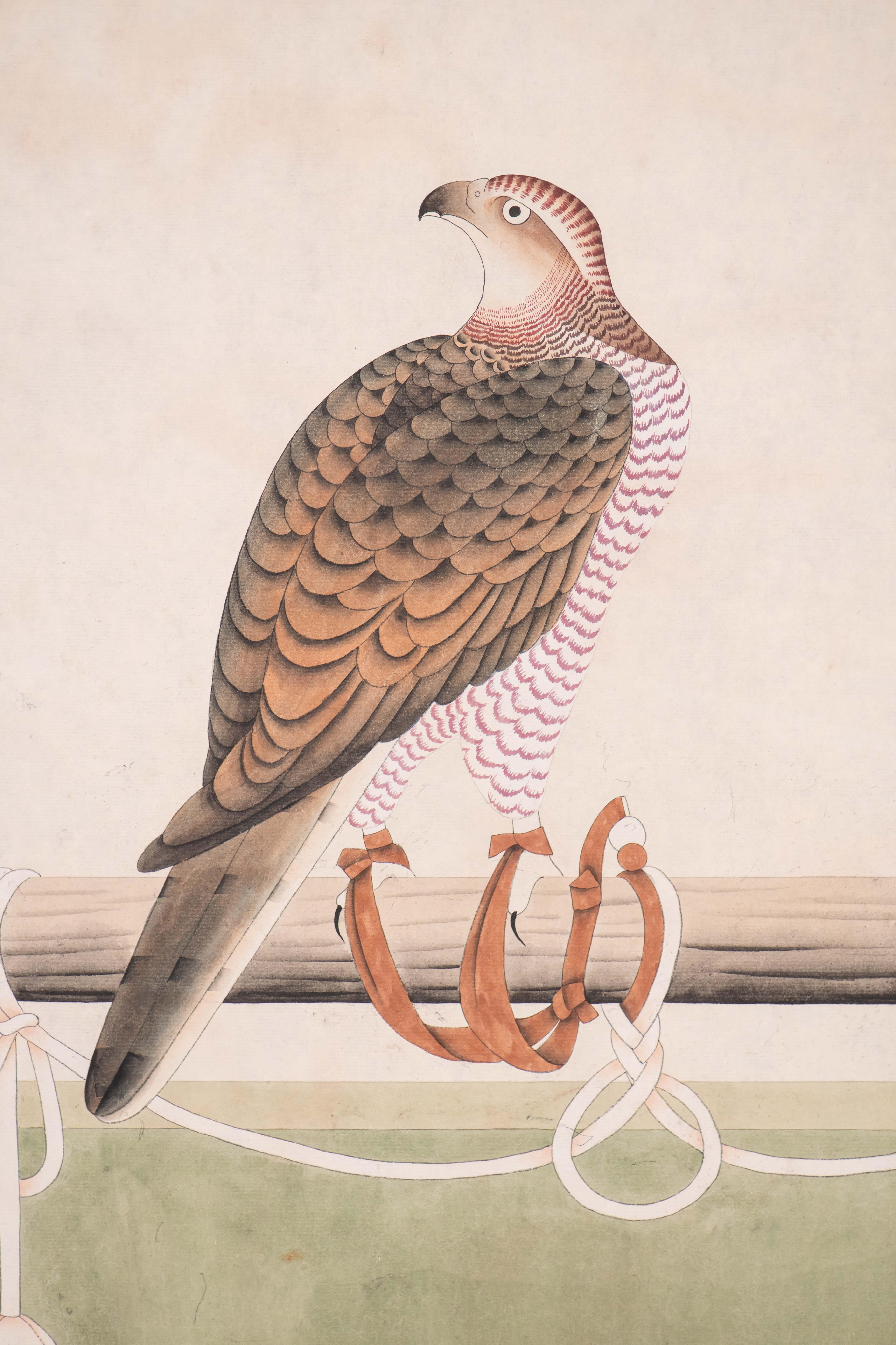 XXIe siècle et contemporain Paravent japonais peint à la main Byobu of Hawks en vente