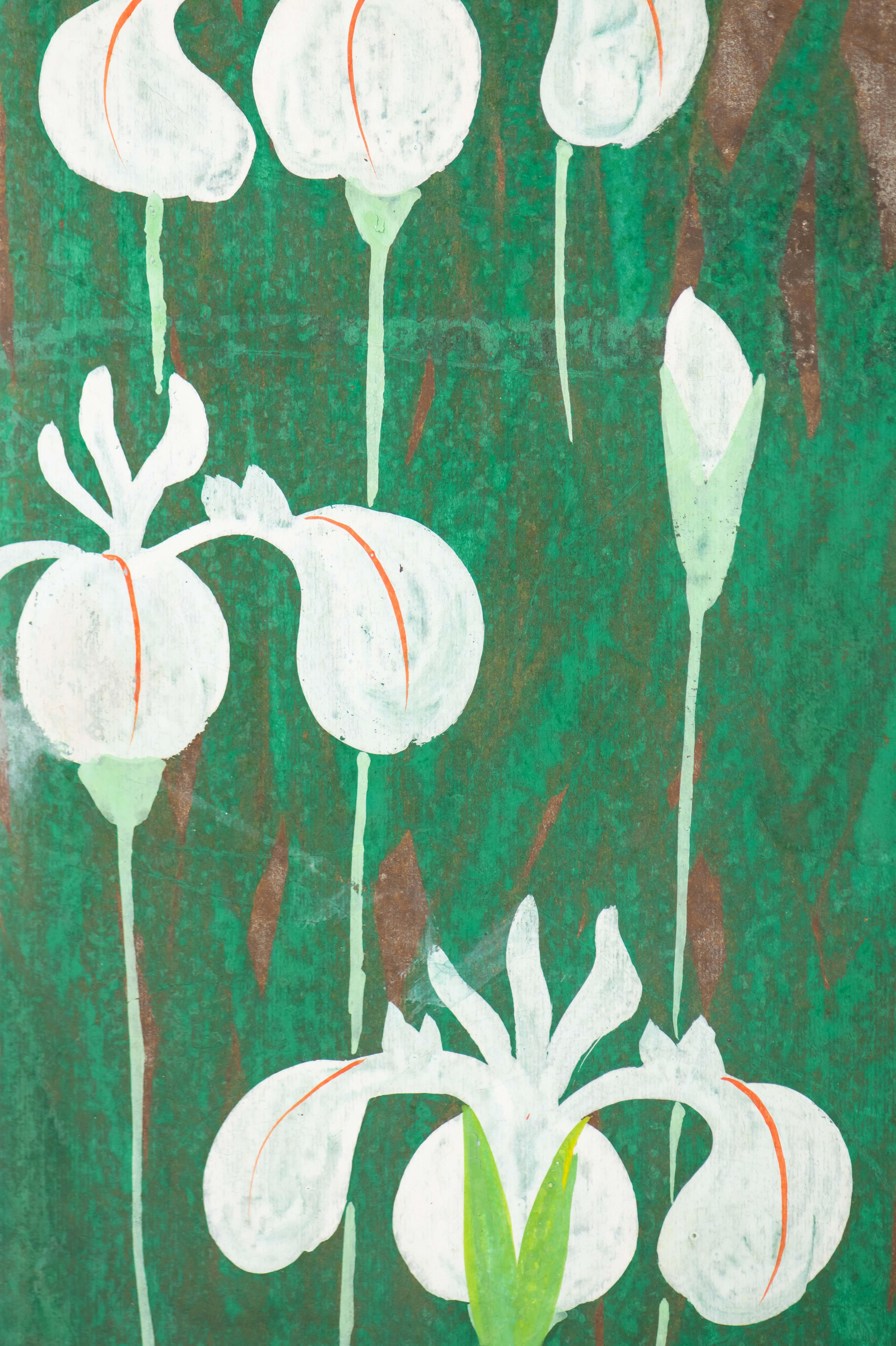 Hand Painted Japanese Folding Screen Byobu of Irises For Sale 5
