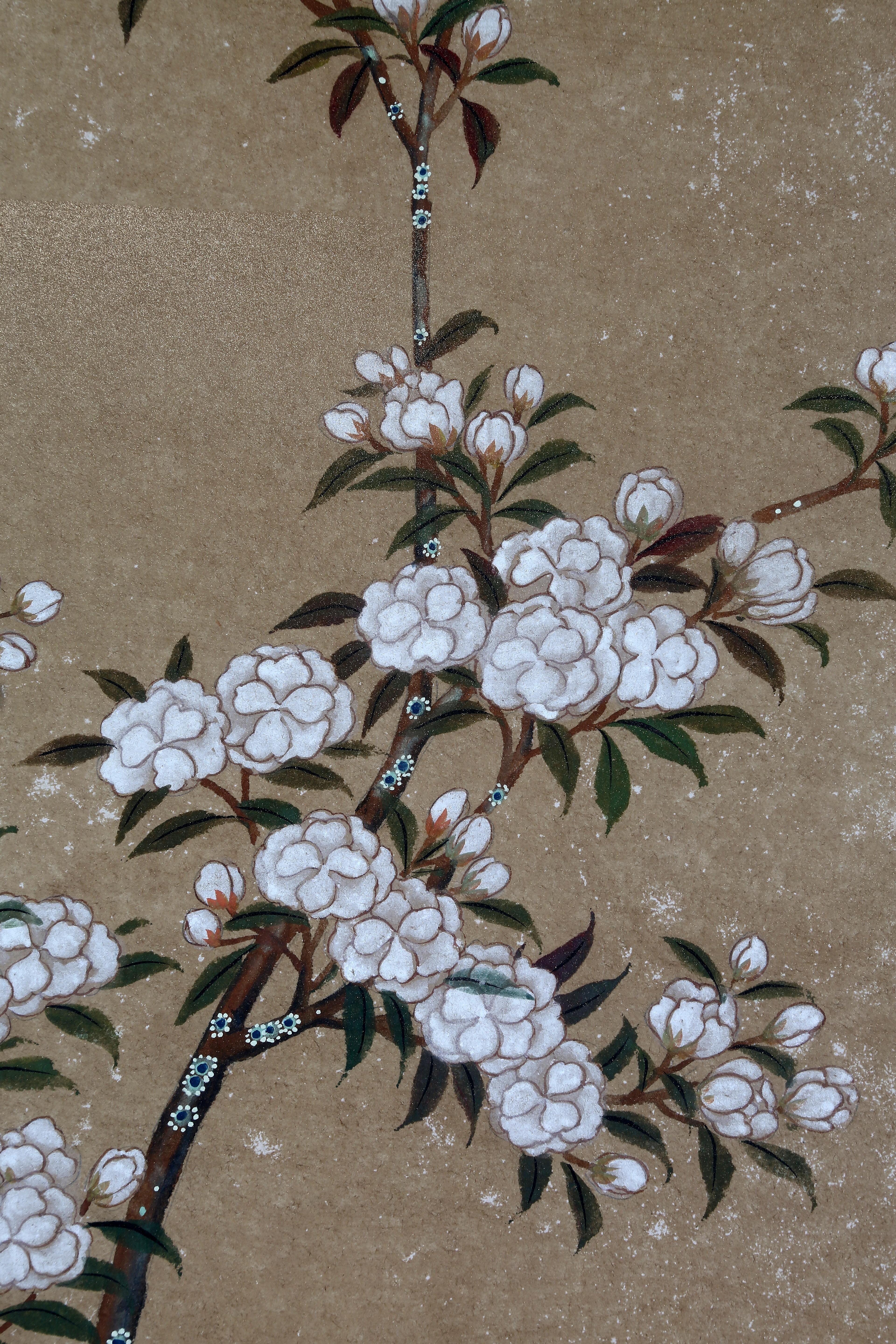 Hand Painted Japanese Folding Screen Byobu of White Sakura Blossom In New Condition In 10 Chater Road, HK