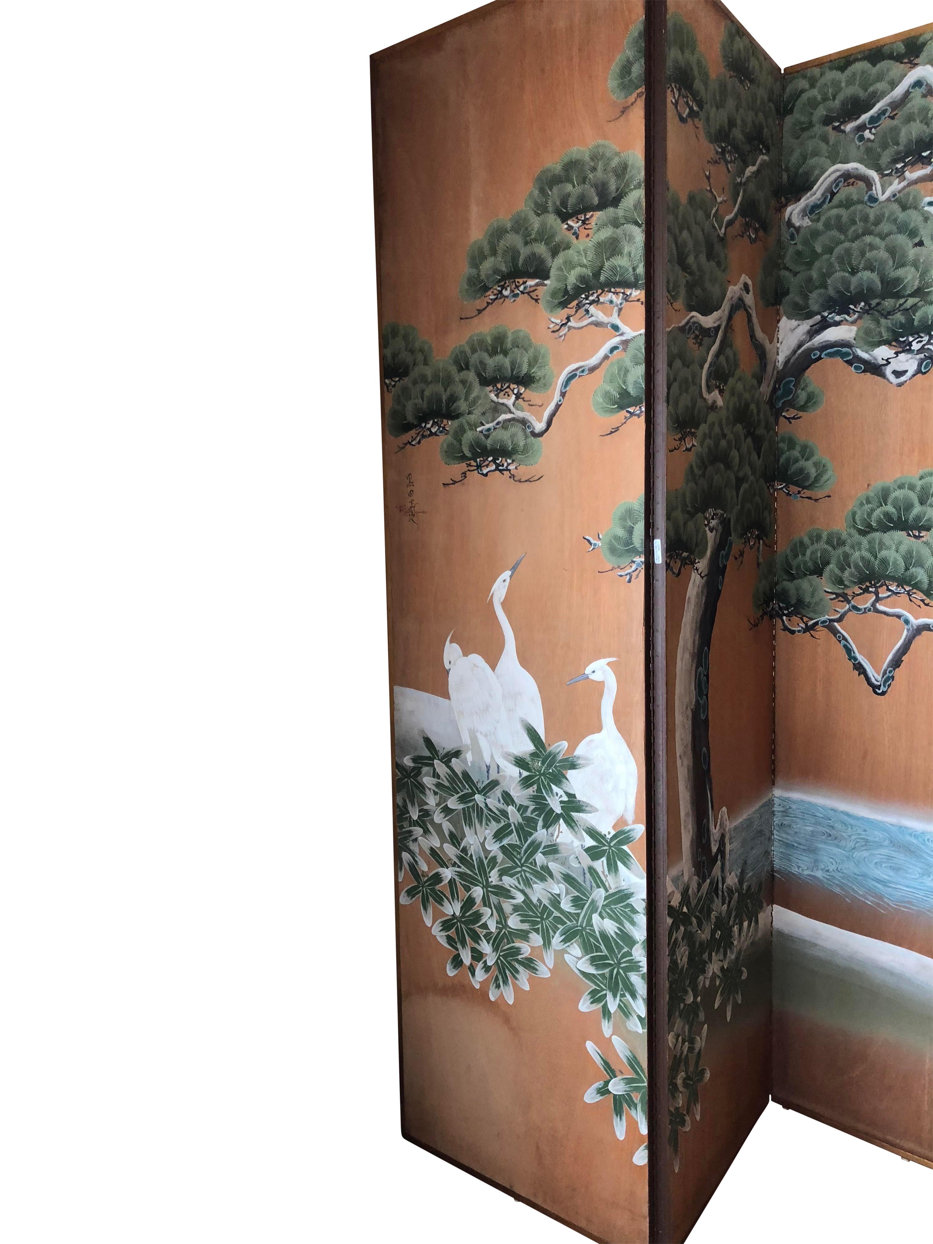 Hand-Painted Japanese Inspired Screen by Artist Robert Crowder For Sale 1