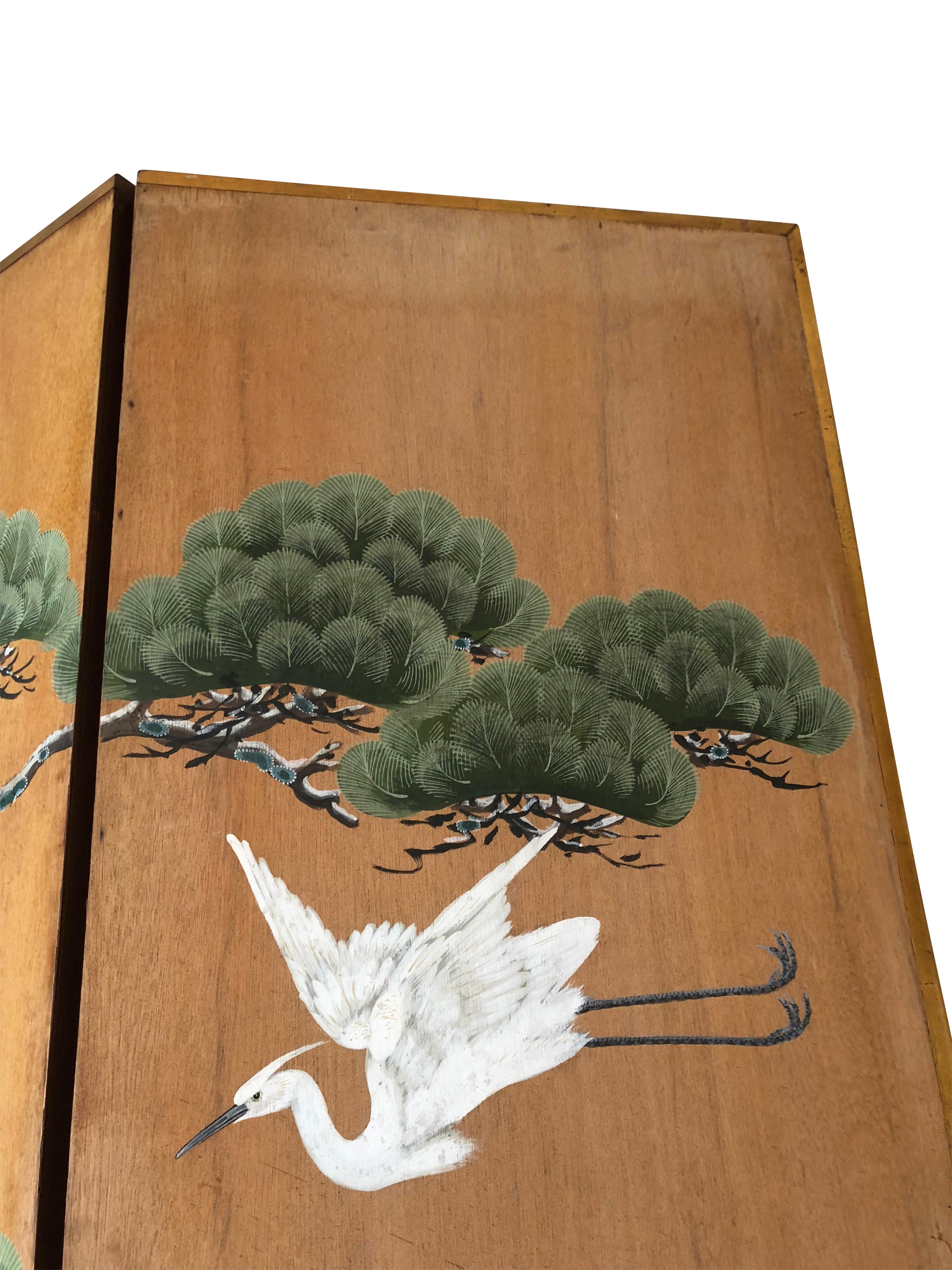 Hand-Painted Japanese Inspired Screen by Artist Robert Crowder For Sale 2