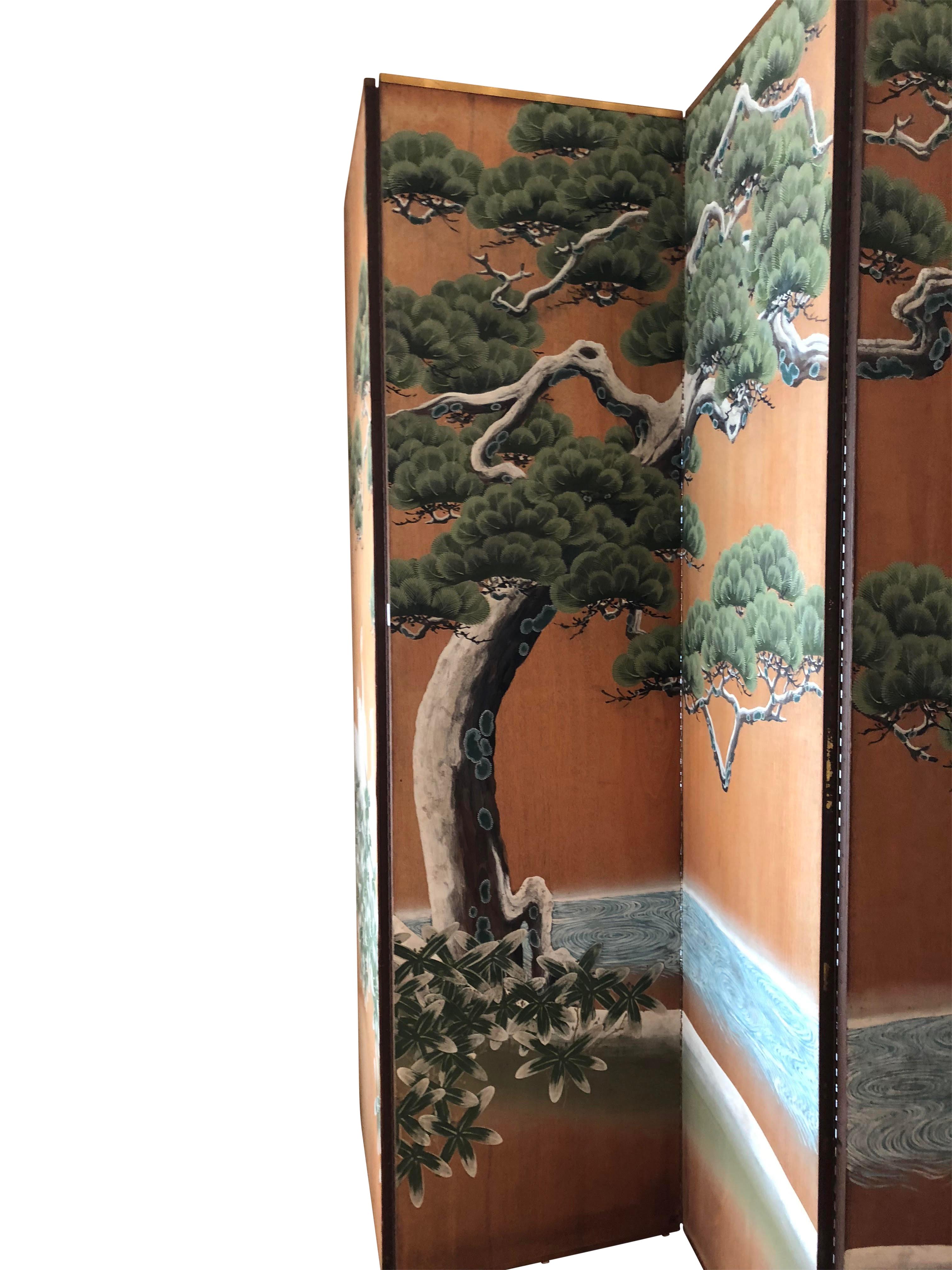 Wood Hand-Painted Japanese Inspired Screen by Artist Robert Crowder For Sale