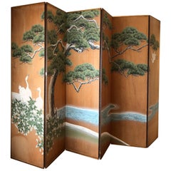 Hand-Painted Japanese Inspired Screen by Artist Robert Crowder