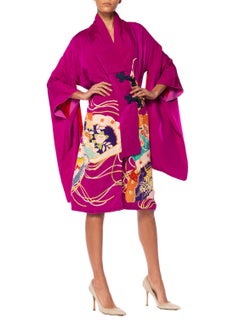 MORPHEW COLLECTION Silk  Wrap Dress Made From A Kimono With Frog Closures