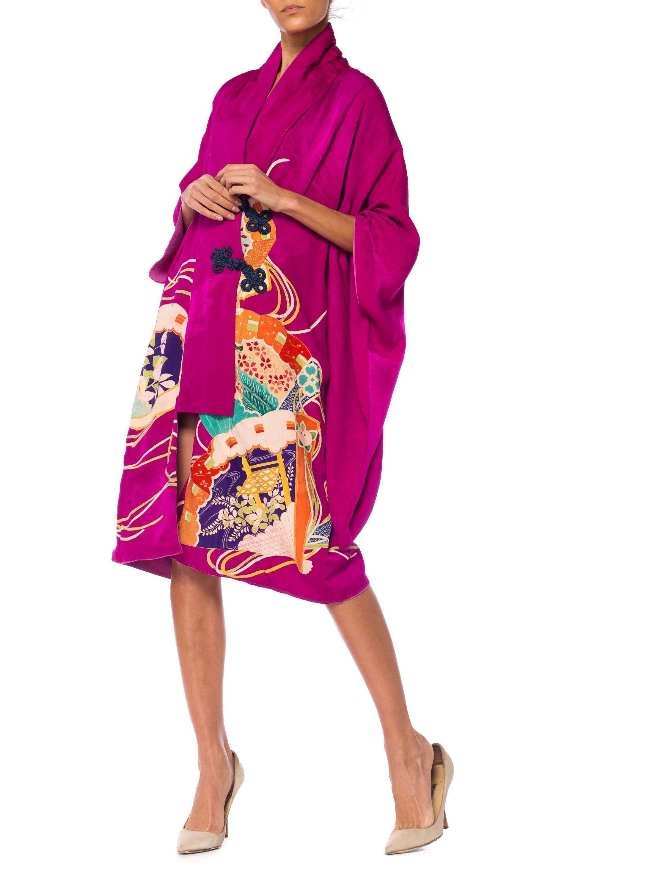 Women's MORPHEW COLLECTION Silk  Wrap Dress Made From A Kimono With Frog Closures