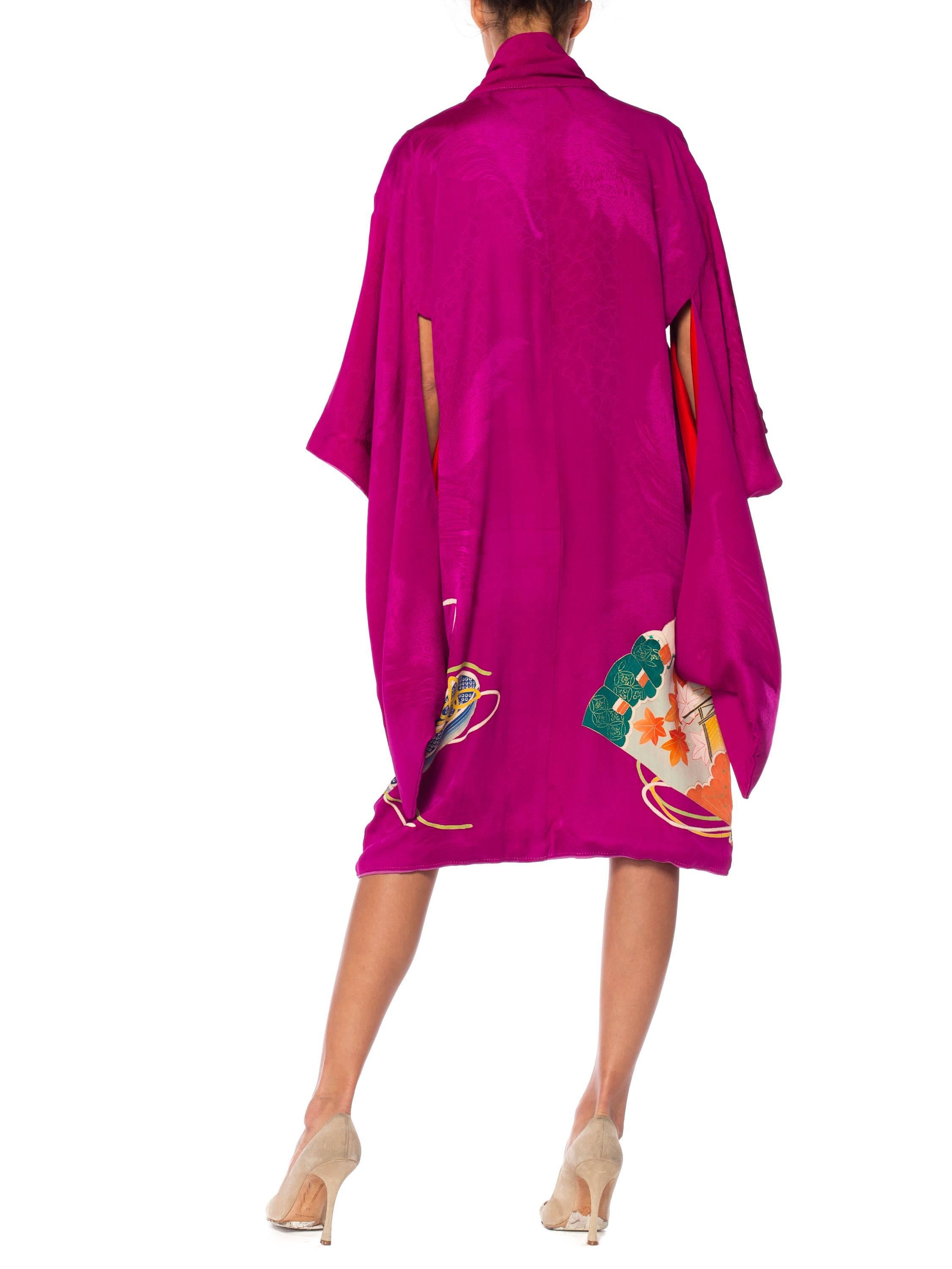 MORPHEW COLLECTION Silk  Wrap Dress Made From A Kimono With Frog Closures 1