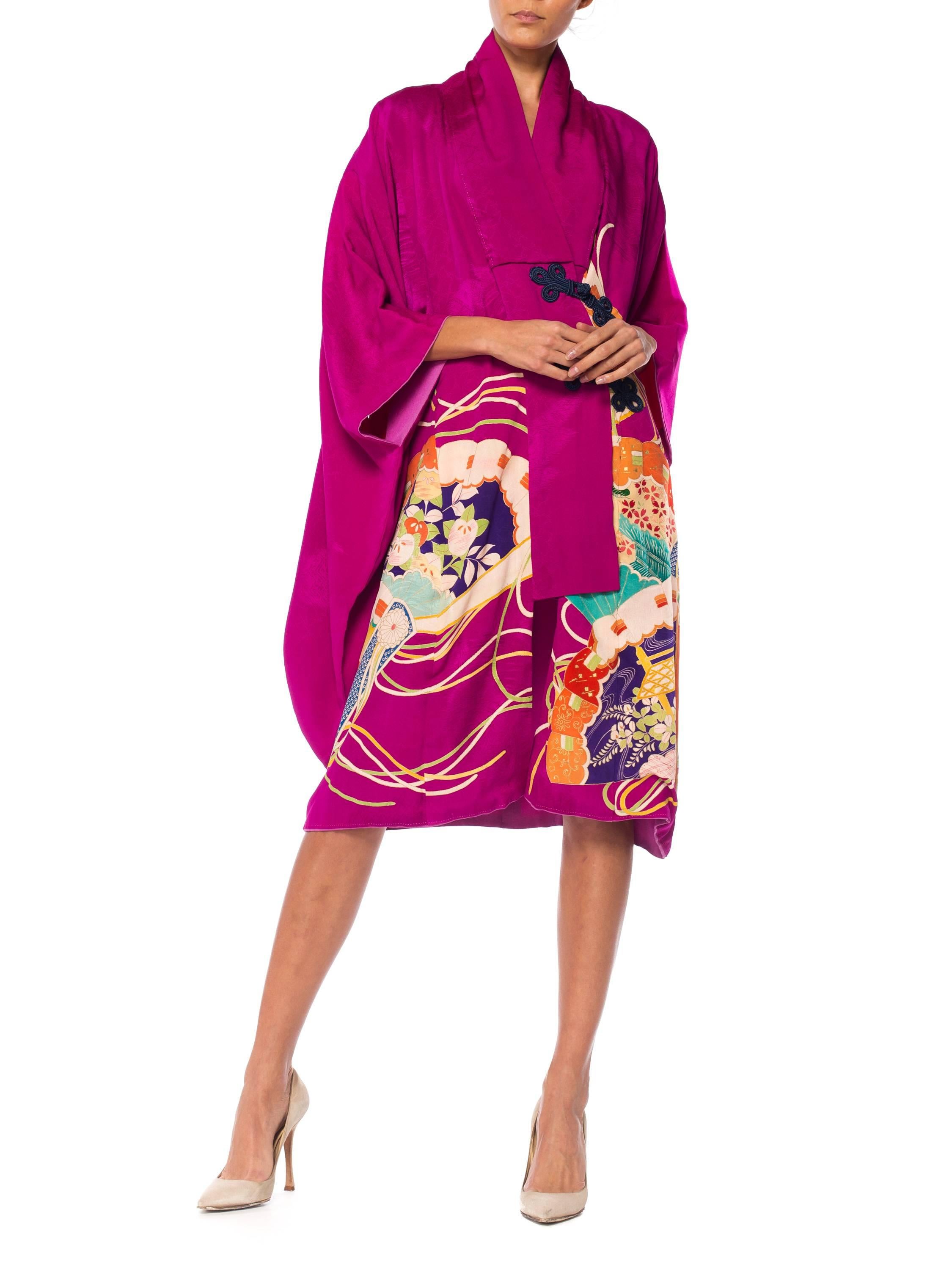 MORPHEW COLLECTION Silk  Wrap Dress Made From A Kimono With Frog Closures 2