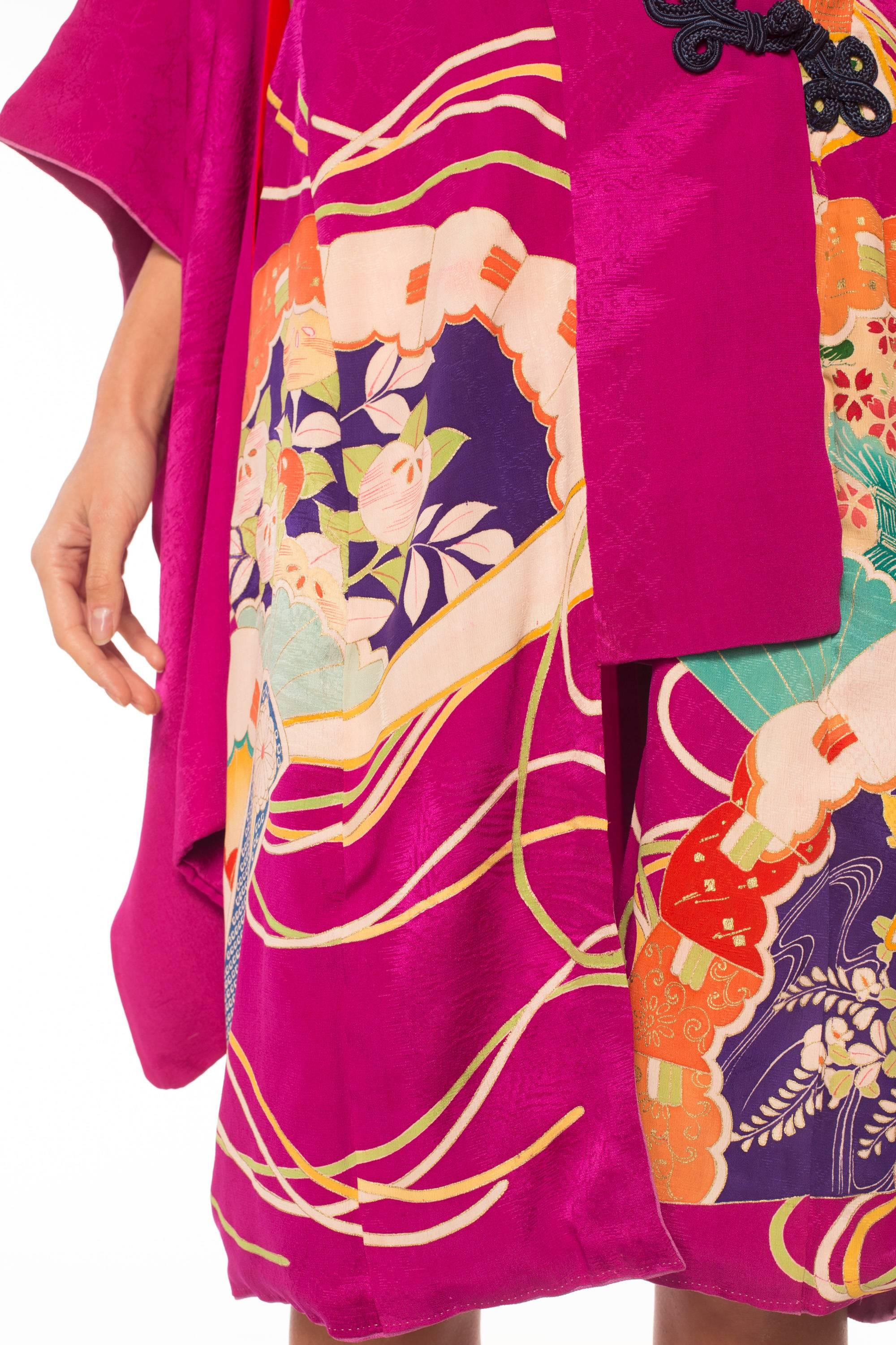 MORPHEW COLLECTION Silk  Wrap Dress Made From A Kimono With Frog Closures 4