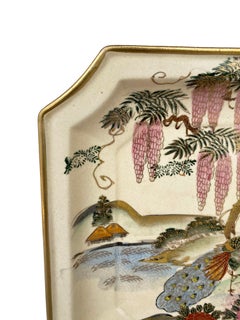 Japanese hand-painted peacock tray plate