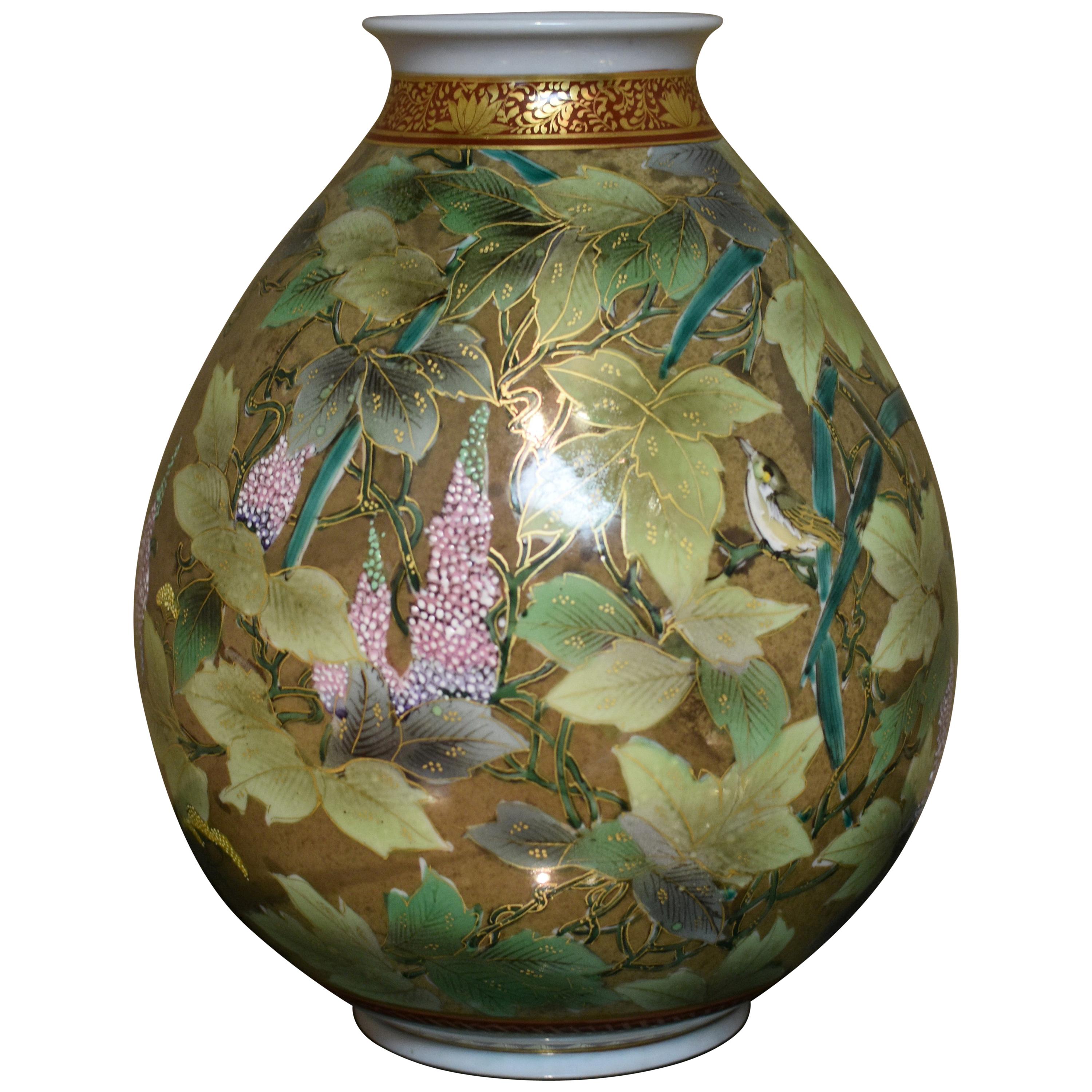 Porcelain Vase Green Gold by Contemporary Japanese Master Artist For Sale