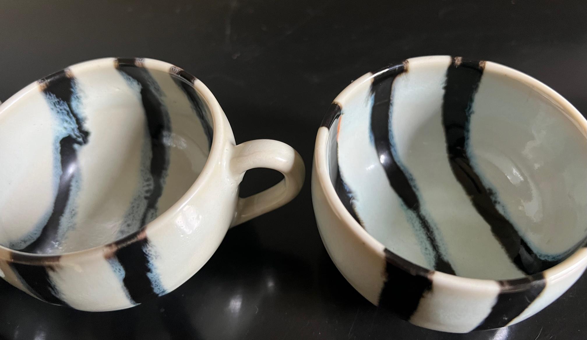 20th Century Hand Painted Japanese Pottery Cups and Plates, Set of 22 For Sale