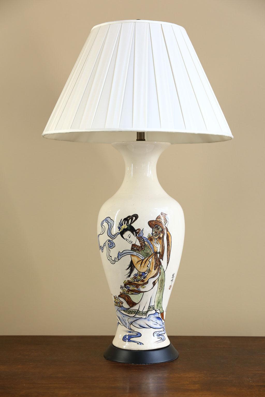 Hand Painted Japanese Stoneware Table Lamp 2