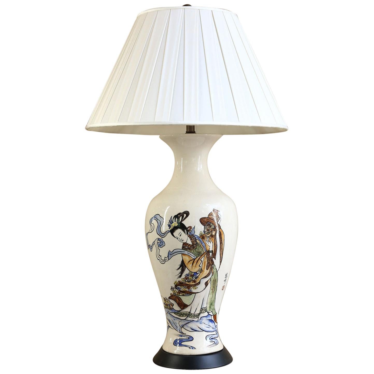 Hand Painted Japanese Stoneware Table Lamp