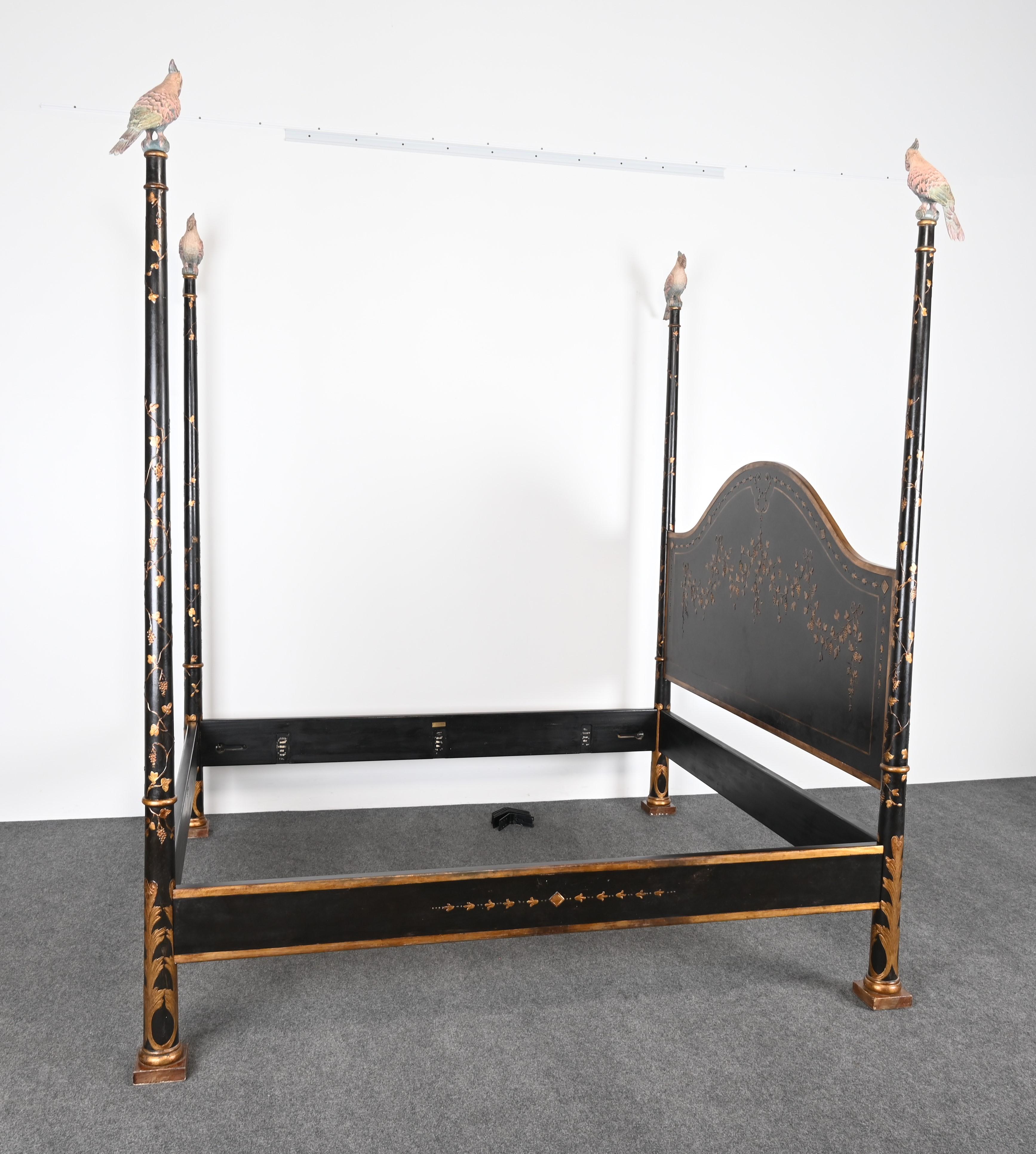 Hand Painted King Size Poster Bed by Patina, Italy, 1980s For Sale at