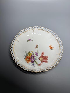 Hand-Painted KPM Berlin Porcelain Serving Dish, Reticulated Rim, 1870