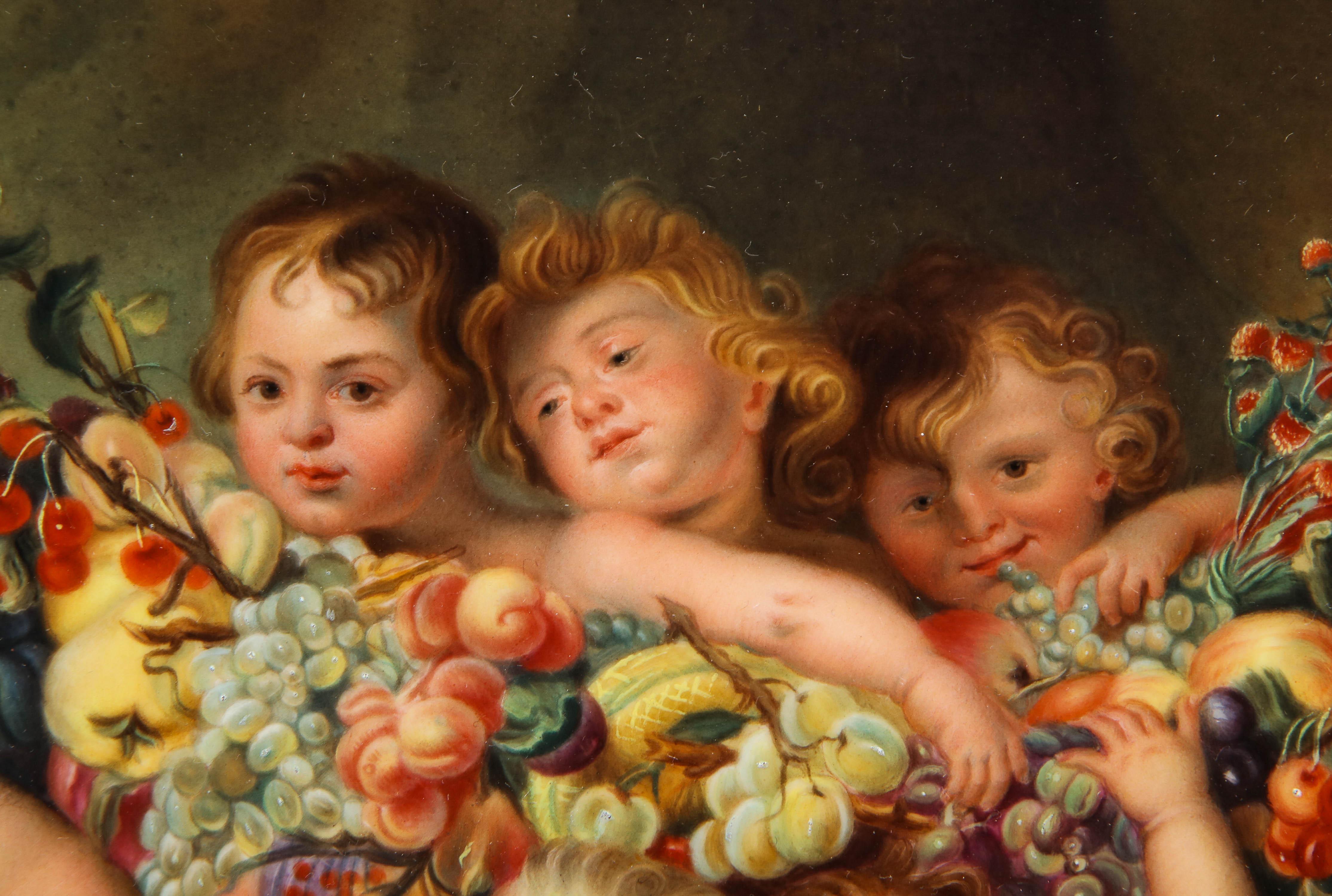 Hand Painted KPM Plaque of Cherubs with Garland of Fruit after Peter Paul Rubens In Excellent Condition In New York, NY