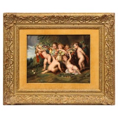 Hand Painted KPM Plaque of Cherubs with Garland of Fruit after Peter Paul Rubens