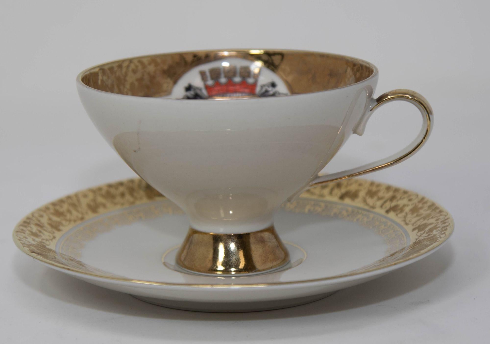 Mid-Century Modern Hand Painted Kunst Kronach Bavaria Coffee Cup Saucer Fine China 1950 For Sale
